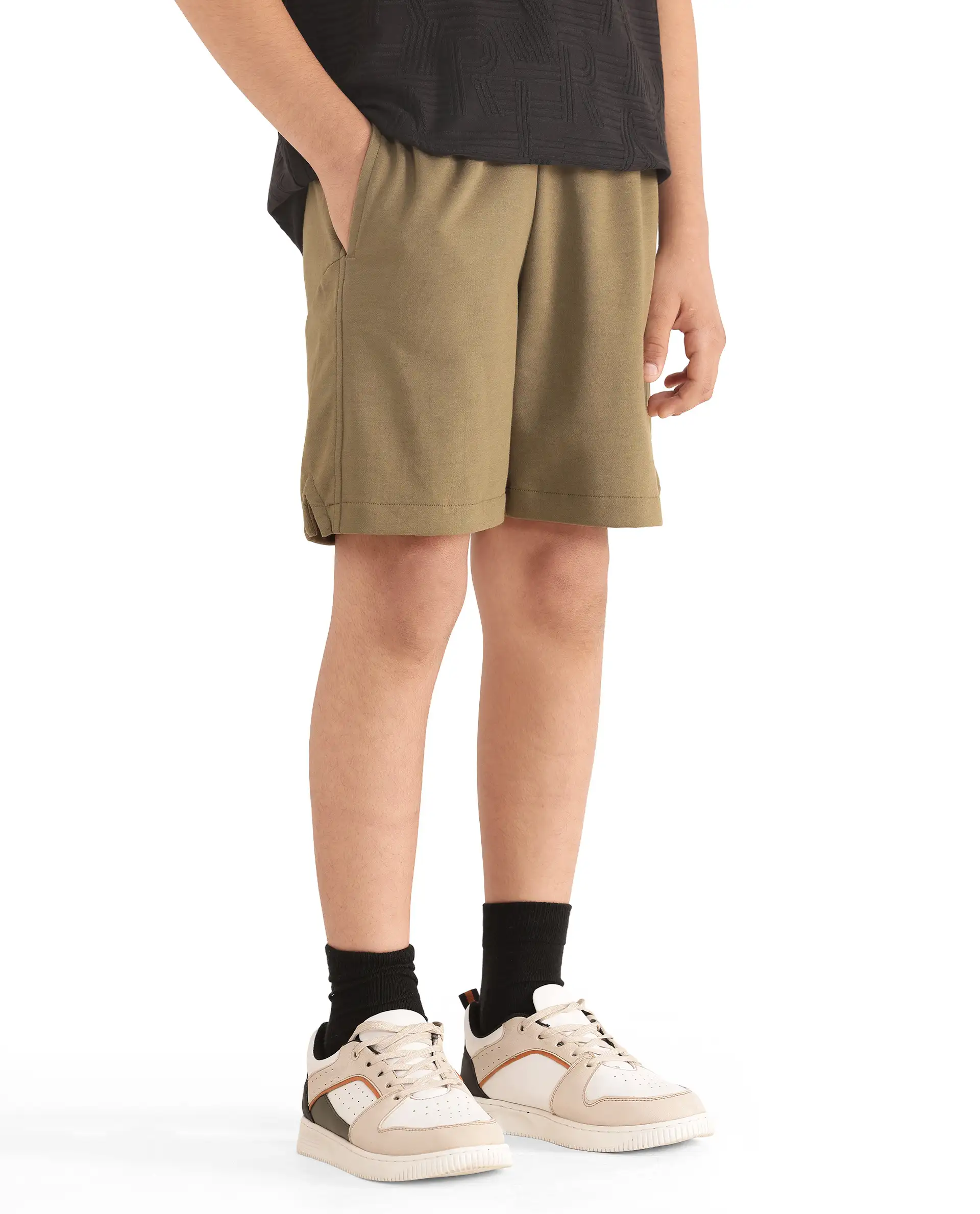 Rare Ones Kids Clon Olive Cotton Drawstring Closure Regular Solid Shorts - Image 8