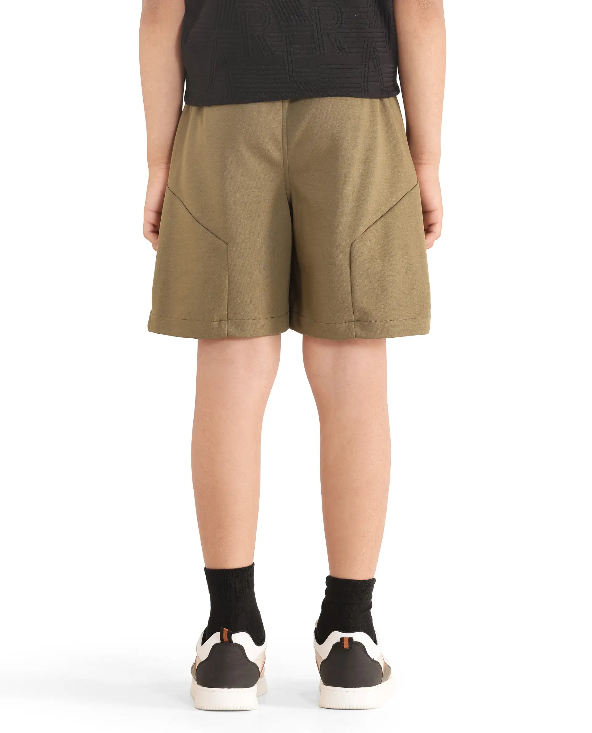 Rare Ones Kids Clon Olive Cotton Drawstring Closure Regular Solid Shorts - Image 9