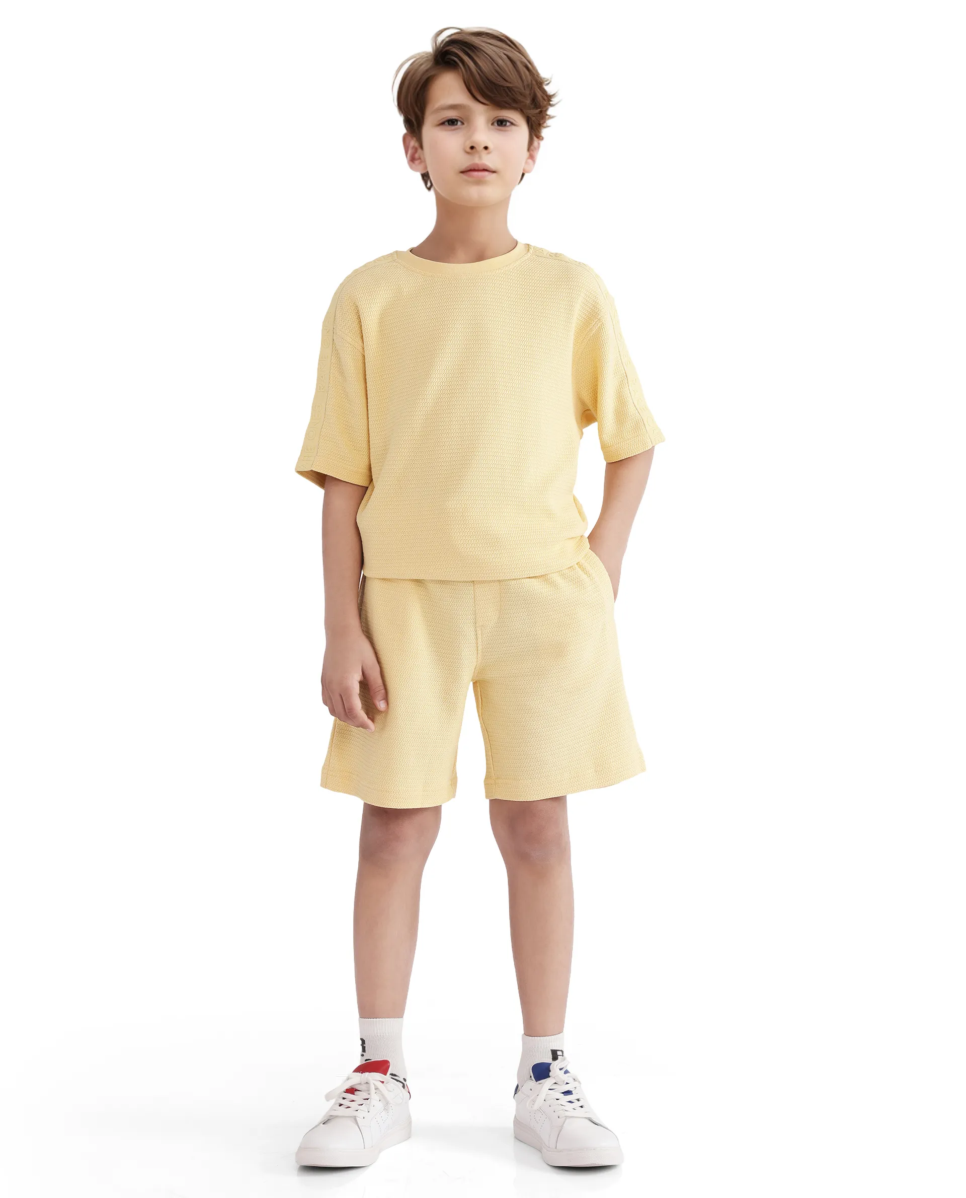 Rare Ones Kids Cole Pastel Yellow Cotton Solid Shorts - Image 3