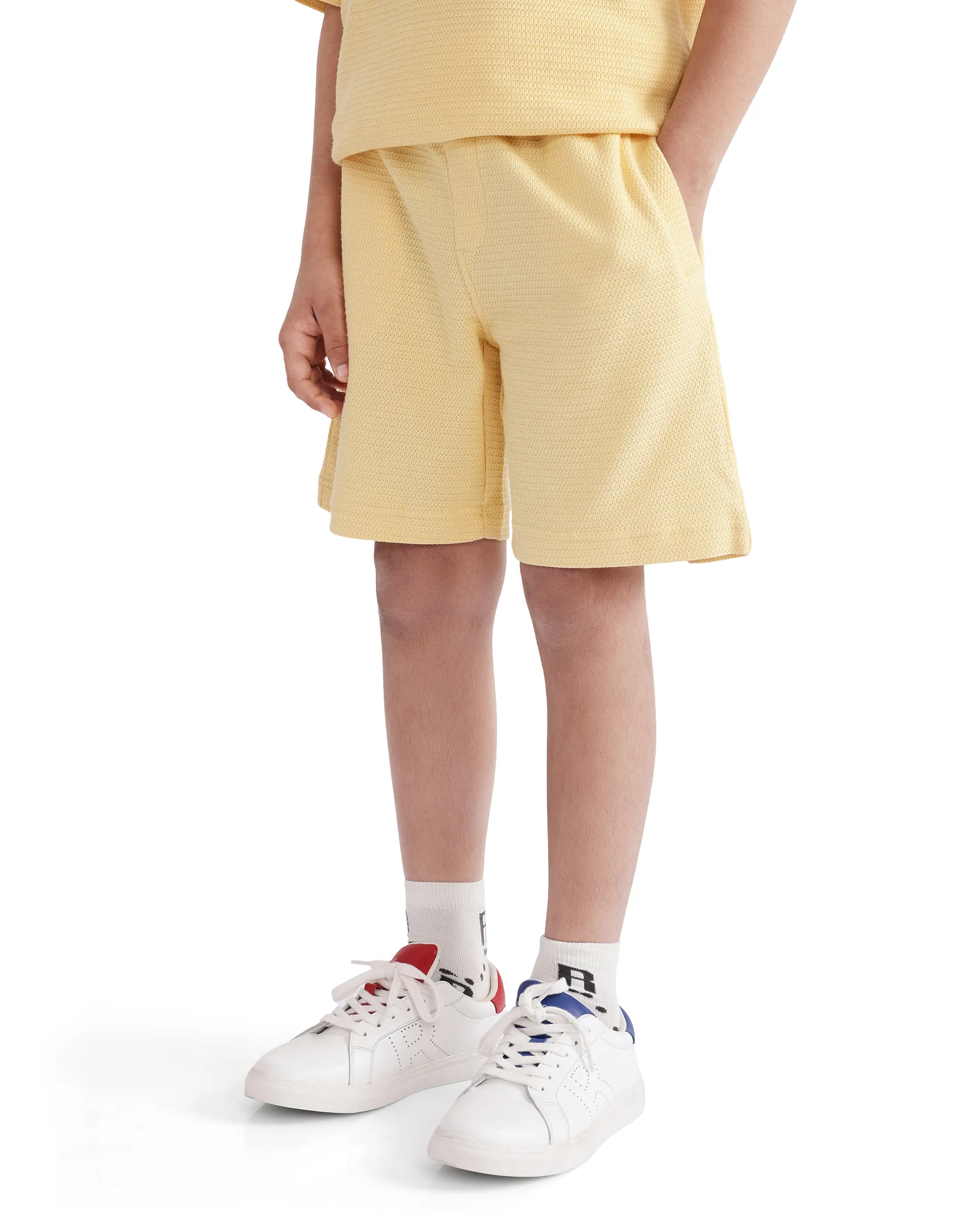 Rare Ones Kids Cole Pastel Yellow Cotton Solid Shorts - Image 5