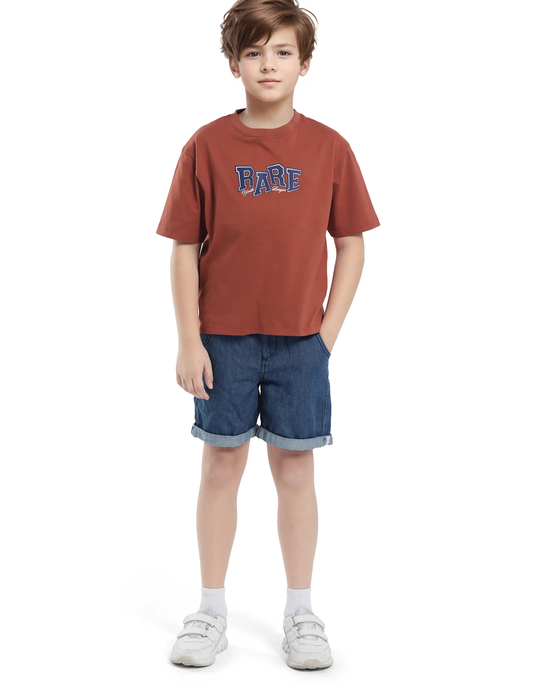 Rare Ones Kids Cole Rust Cotton Graphic Print Slip-On Oversized Fit T-Shirt - Image 2