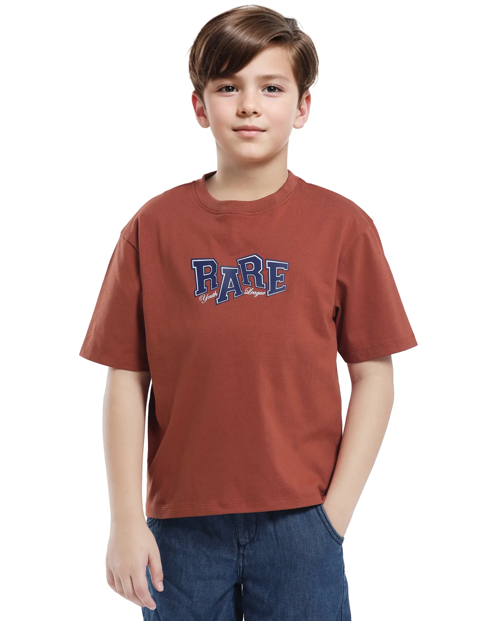 Rare Ones Kids Cole Rust Cotton Graphic Print Slip-On Oversized Fit T-Shirt - Image 3