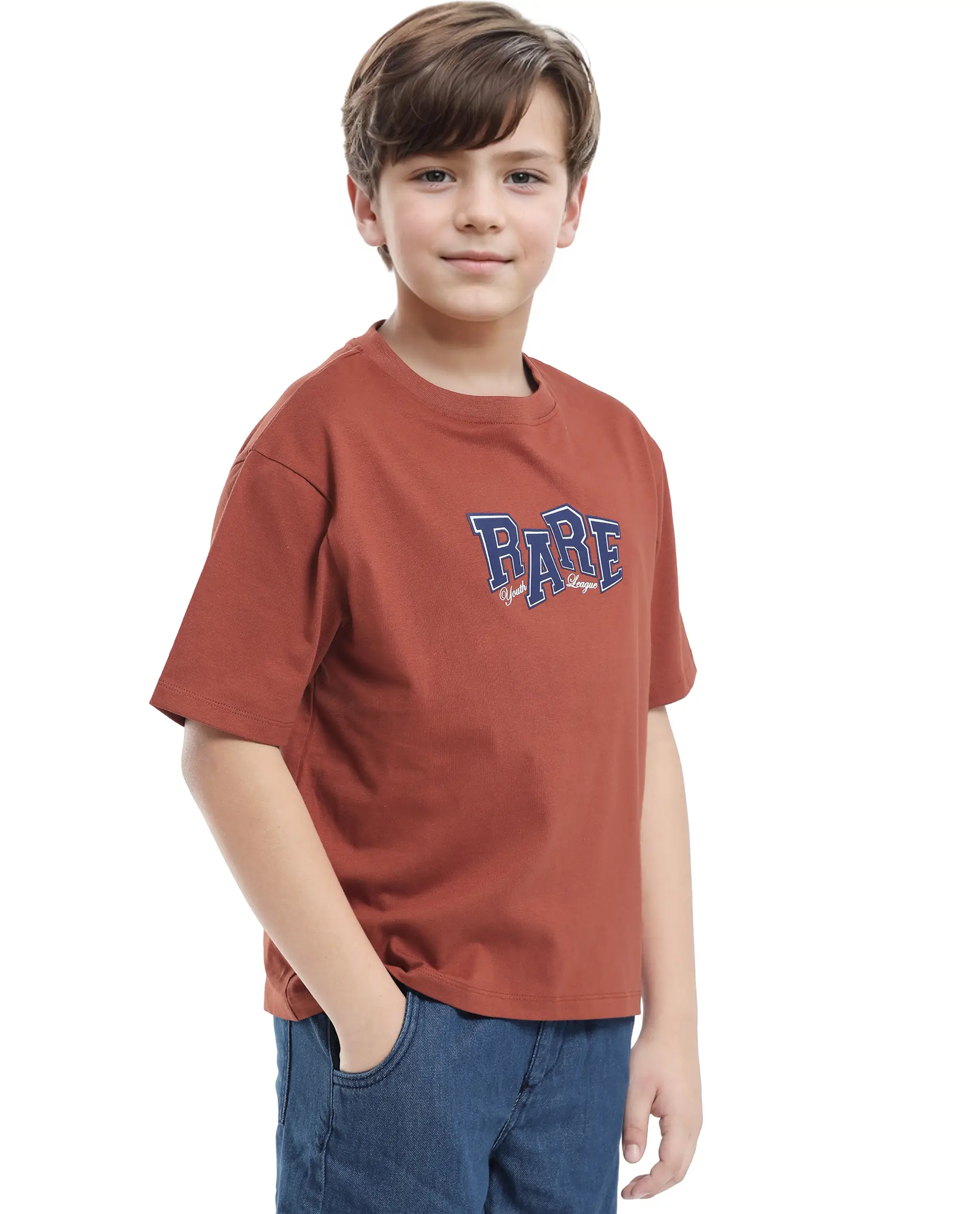 Rare Ones Kids Cole Rust Cotton Graphic Print Slip-On Oversized Fit T-Shirt - Image 6