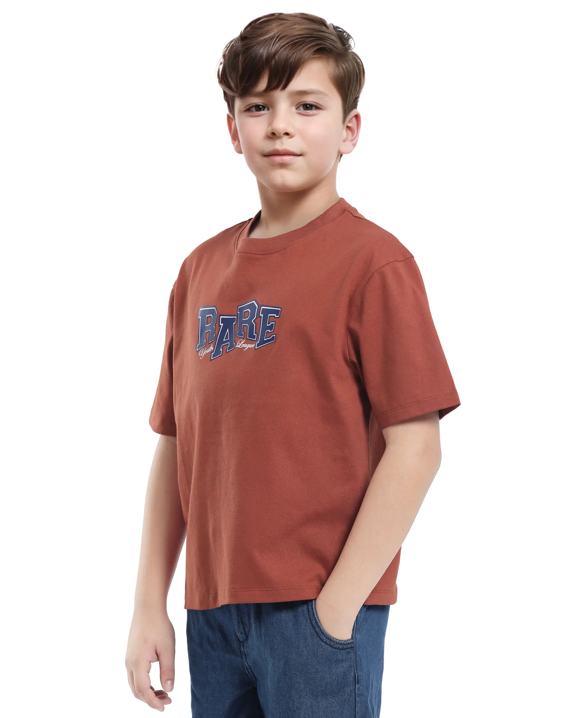 Rare Ones Kids Cole Rust Cotton Graphic Print Slip-On Oversized Fit T-Shirt - Image 7