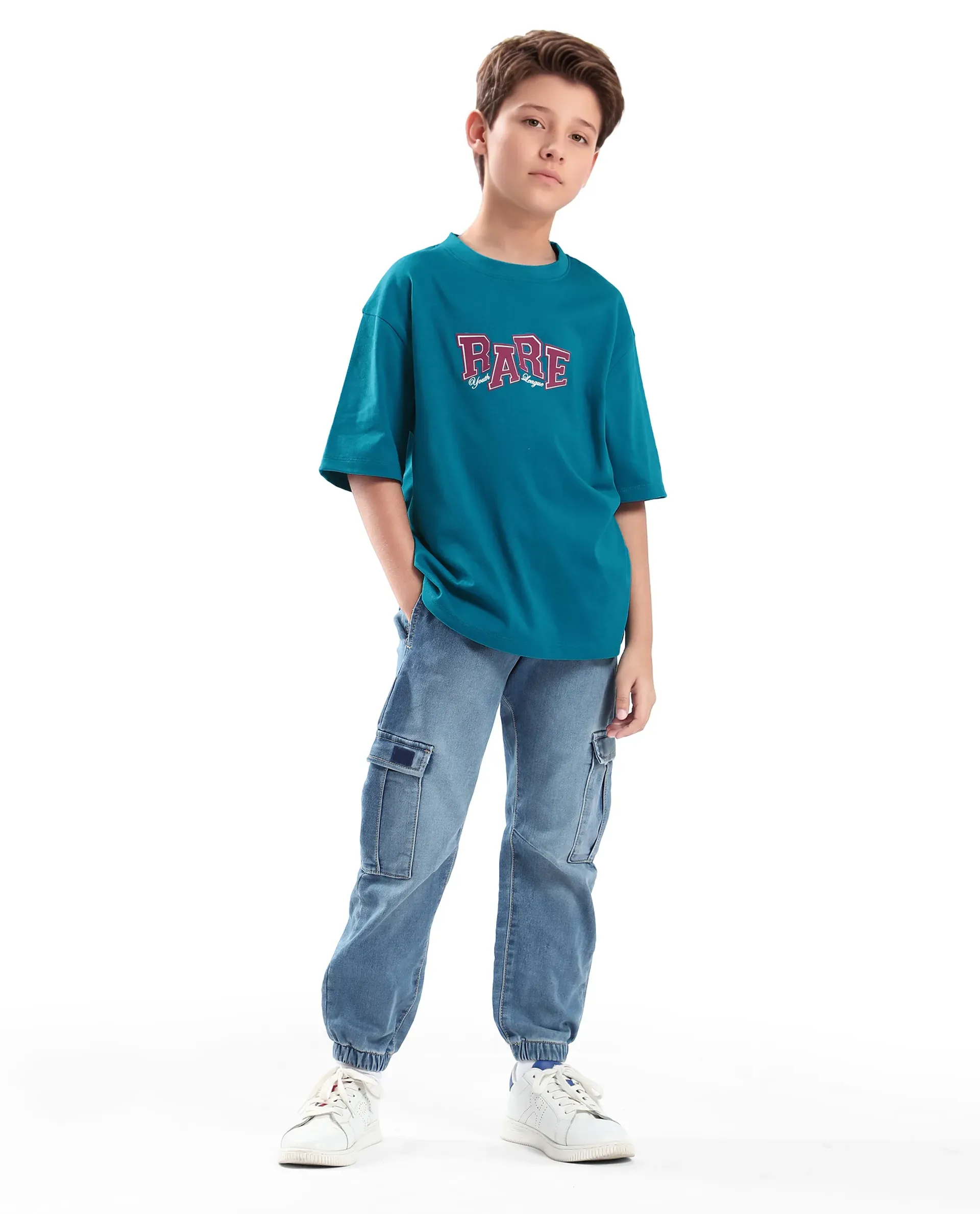 Rare Ones Kids Cole Turq Cotton Graphic Print Slip-On Oversized Fit T-Shirt - Image 2