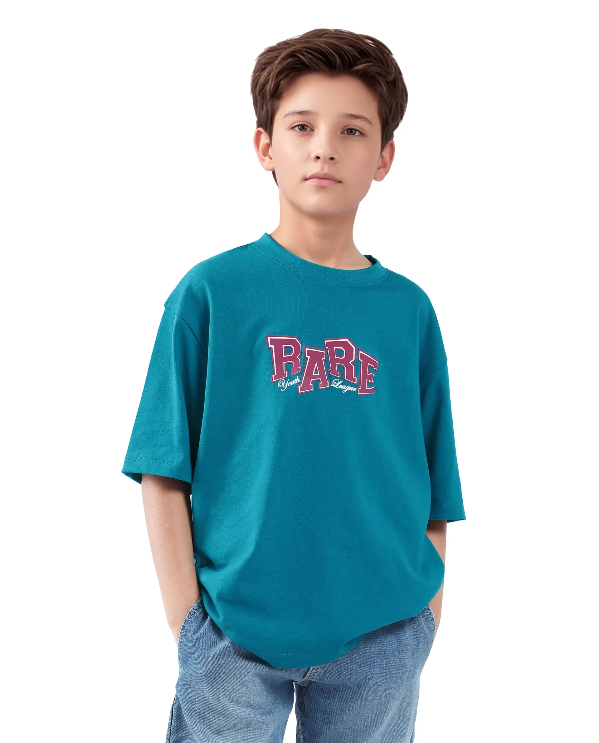 Rare Ones Kids Cole Turq Cotton Graphic Print Slip-On Oversized Fit T-Shirt - Image 3