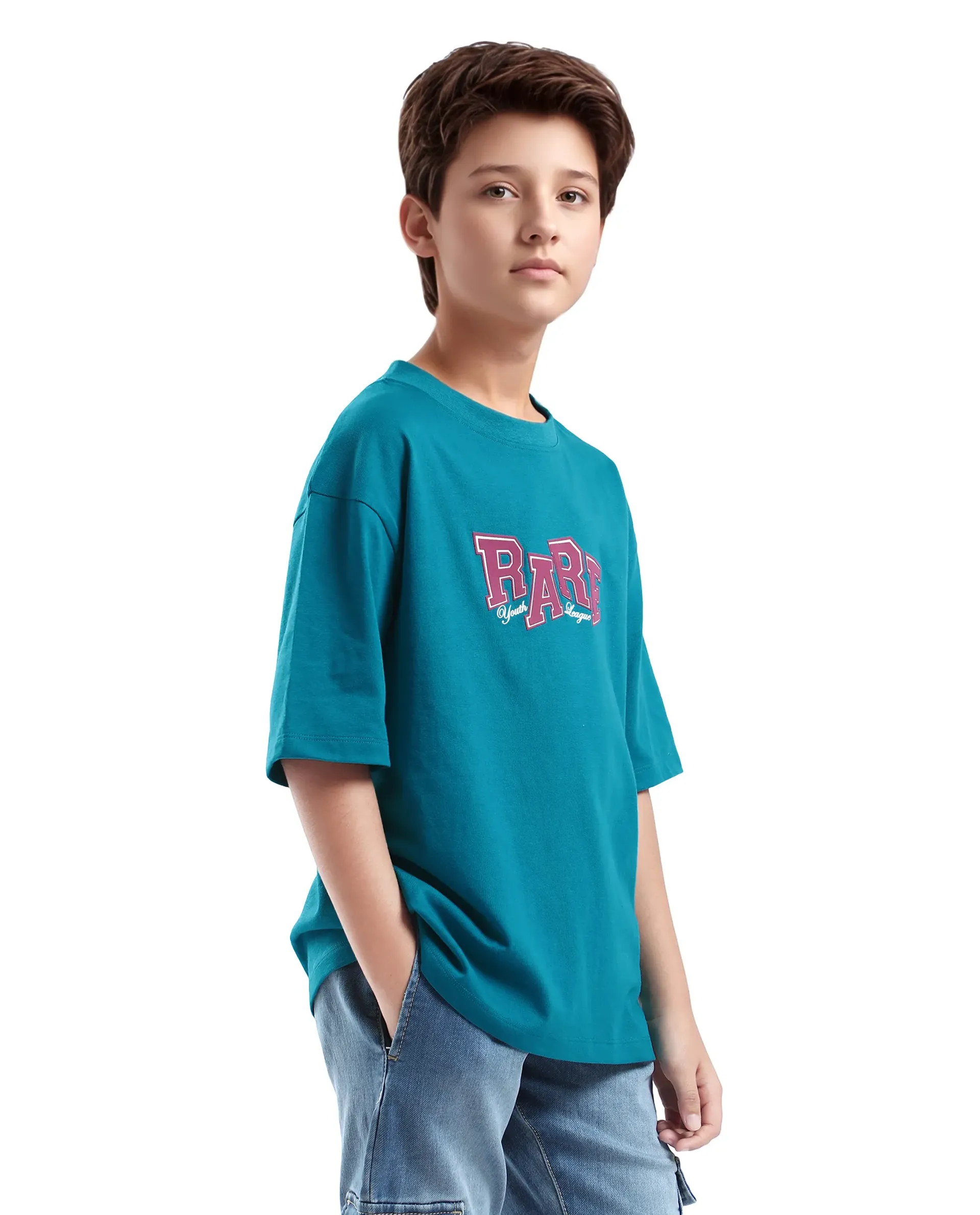 Rare Ones Kids Cole Turq Cotton Graphic Print Slip-On Oversized Fit T-Shirt - Image 5