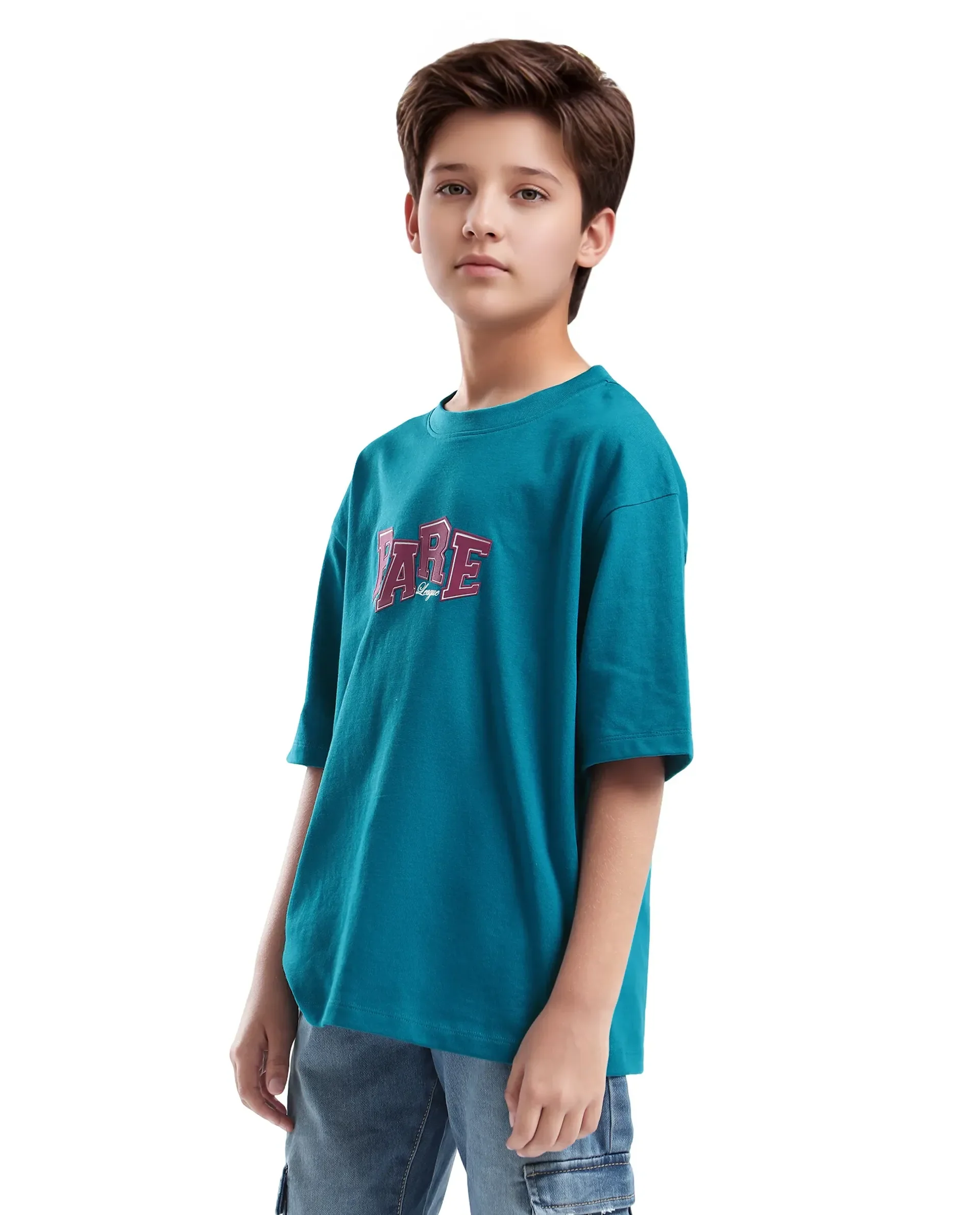 Rare Ones Kids Cole Turq Cotton Graphic Print Slip-On Oversized Fit T-Shirt - Image 6