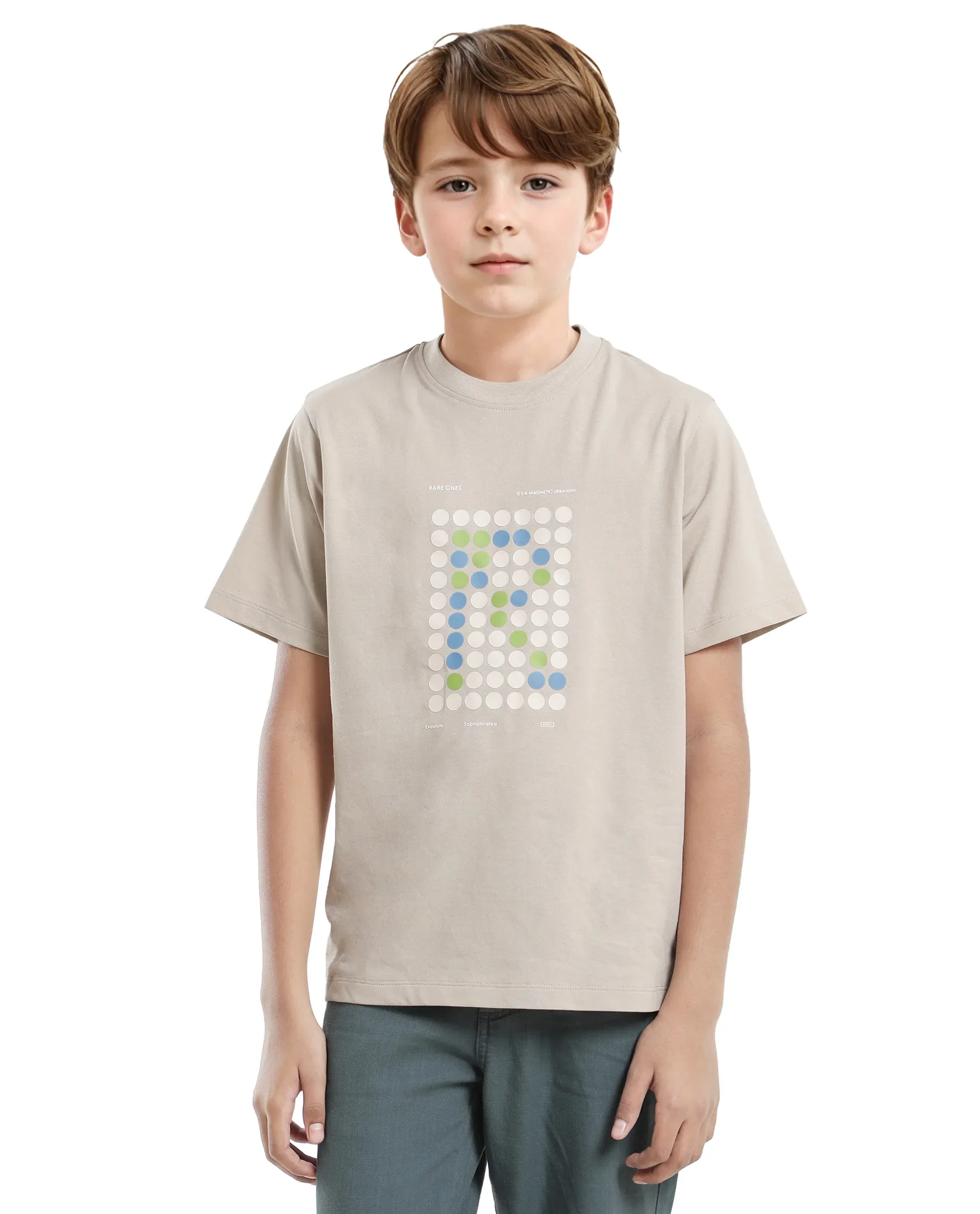Rare Ones Kids Colos-K Light Beige Cotton Printed Slip-On Regular Fit T-Shirt - Image 5