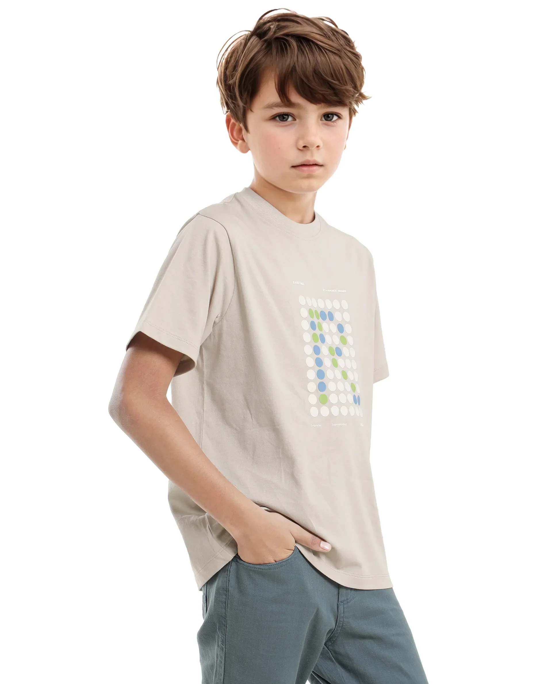 Rare Ones Kids Colos-K Light Beige Cotton Printed Slip-On Regular Fit T-Shirt - Image 7