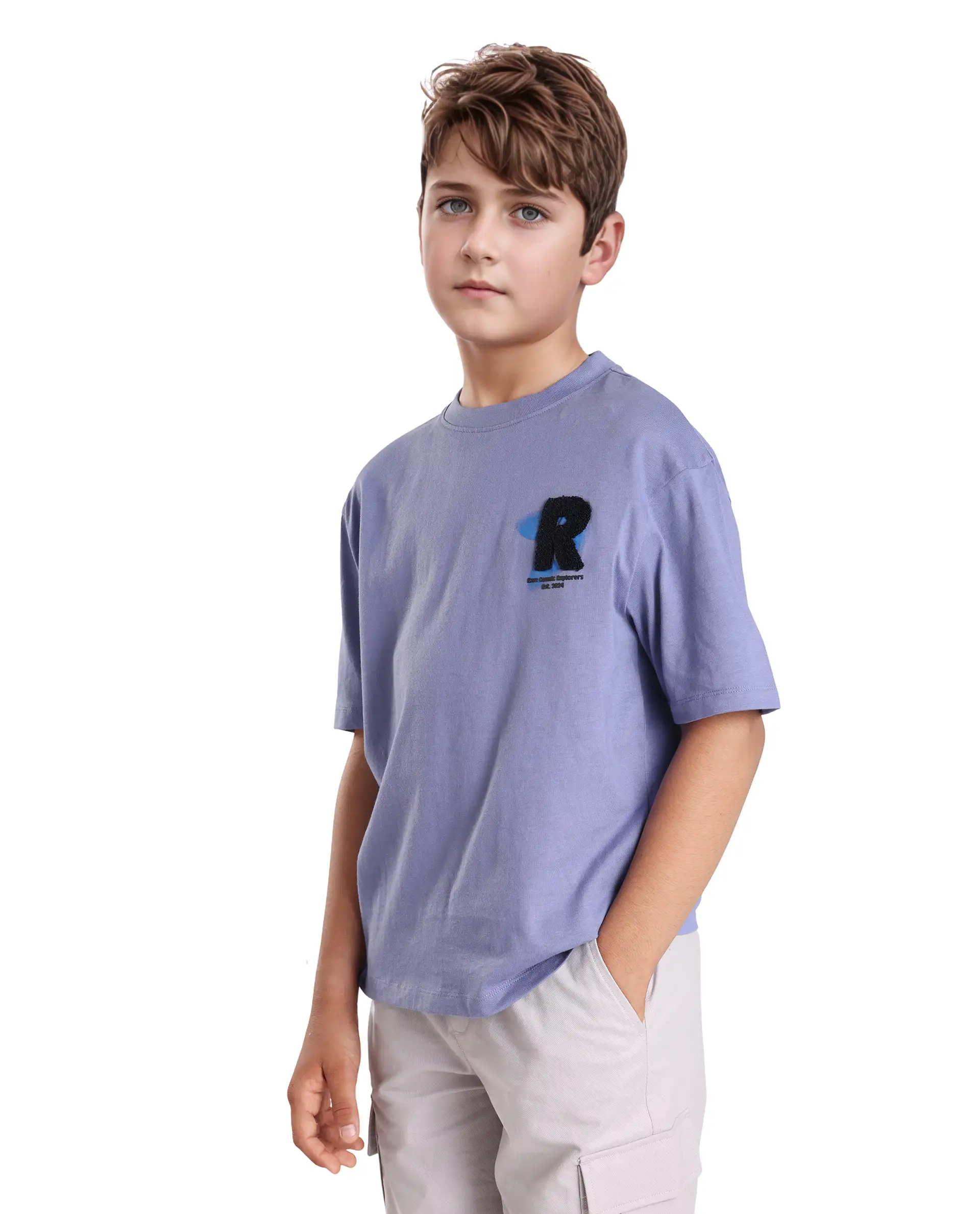 Rare Ones Kids Comet Light Purple Cotton Printed Slip-On Oversized Fit T-Shirt - Image 5
