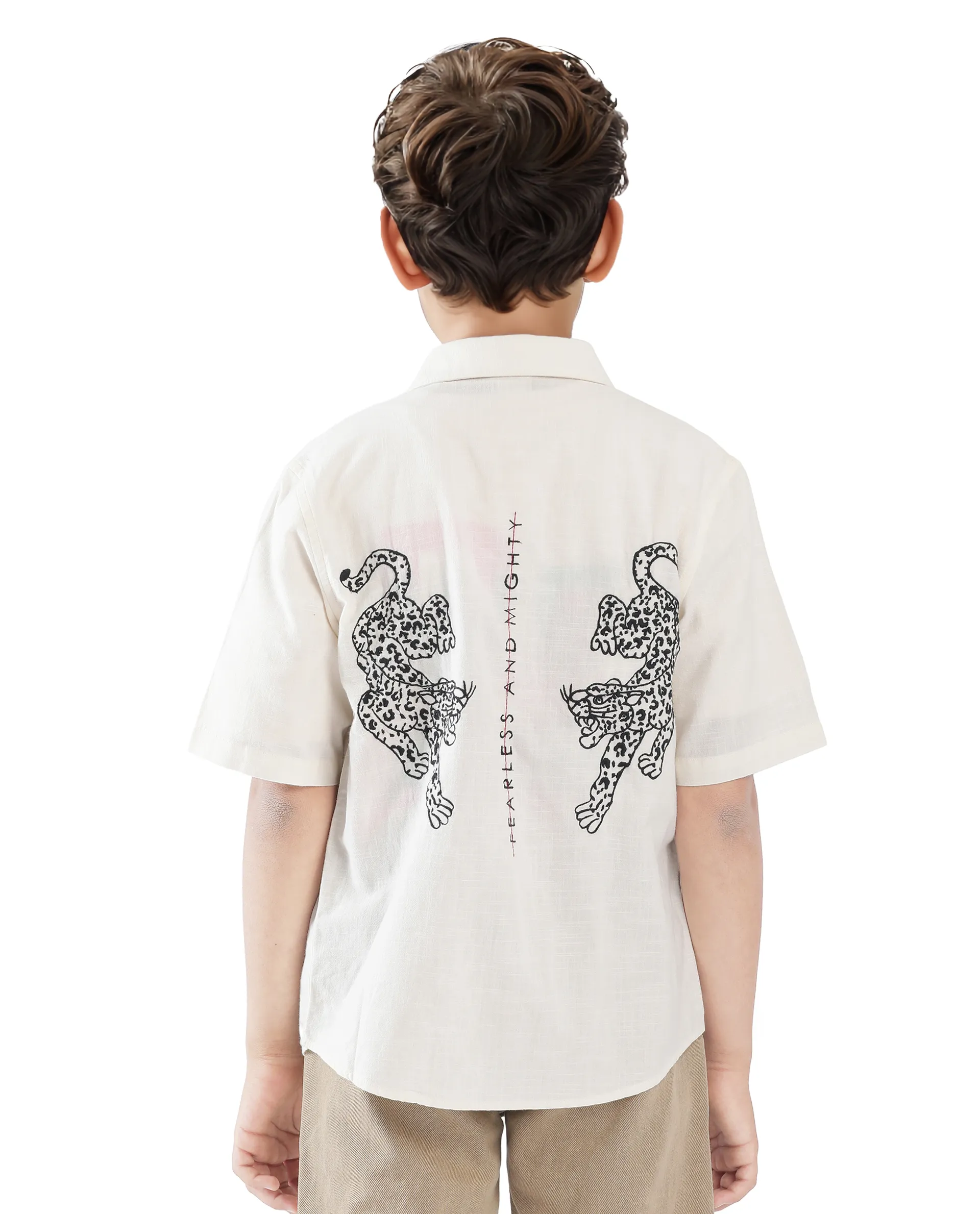 Rare Ones Kids Cora Off White Cotton Half Sleeve Button Embroidered Regular Fit Shirt - Image 10