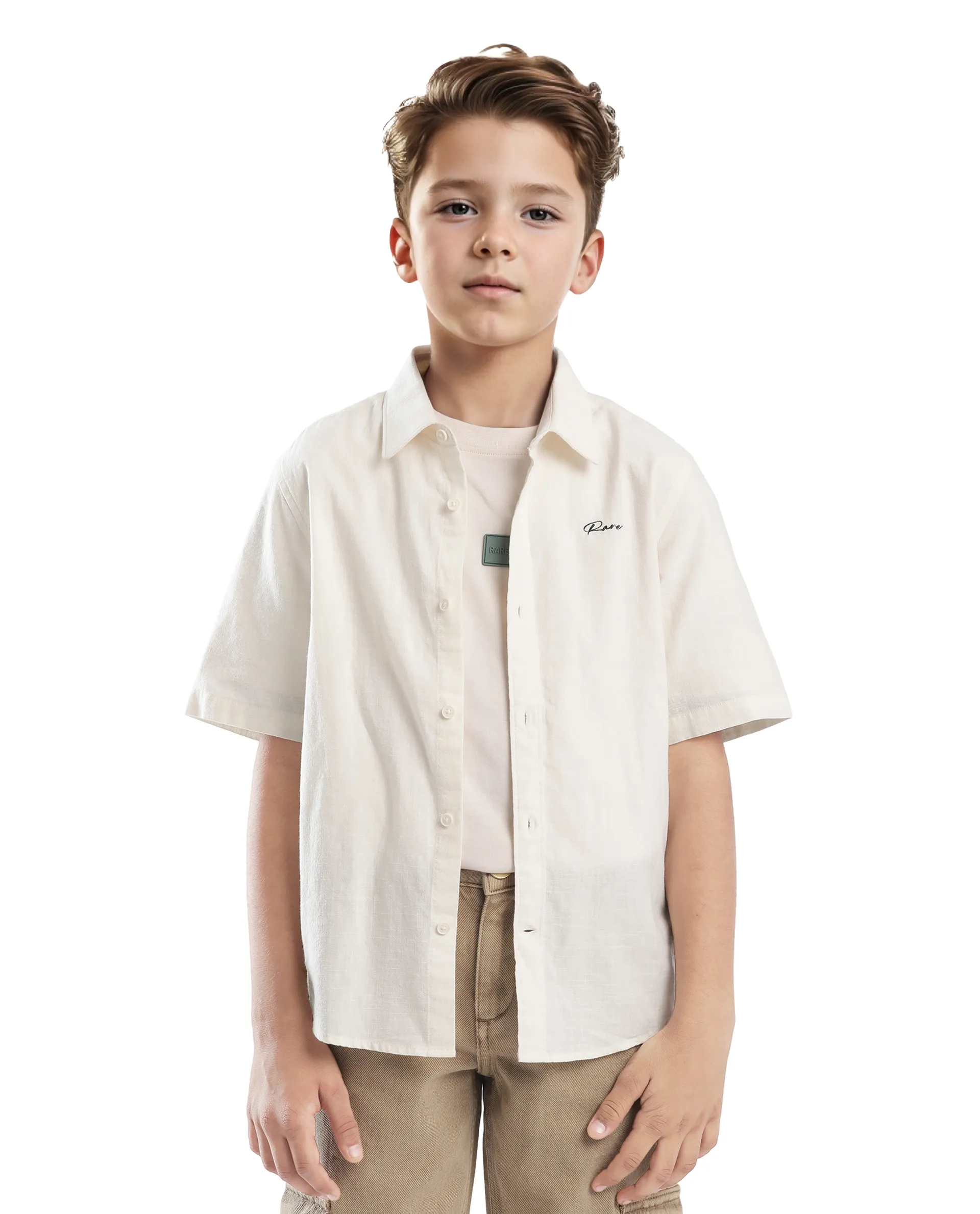 Rare Ones Kids Cora Off White Cotton Half Sleeve Button Embroidered Regular Fit Shirt - Image 3