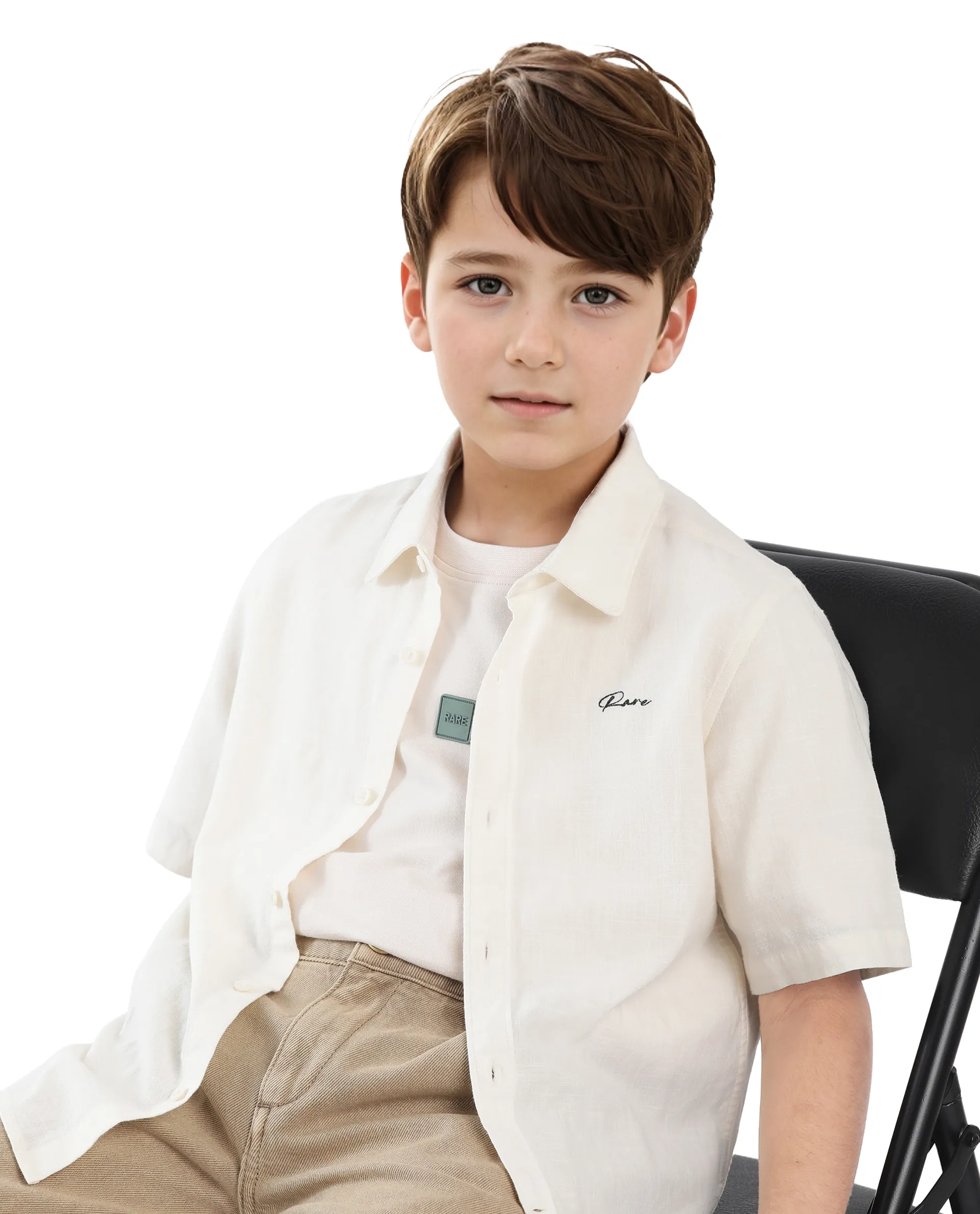 Rare Ones Kids Cora Off White Cotton Half Sleeve Button Embroidered Regular Fit Shirt - Image 4