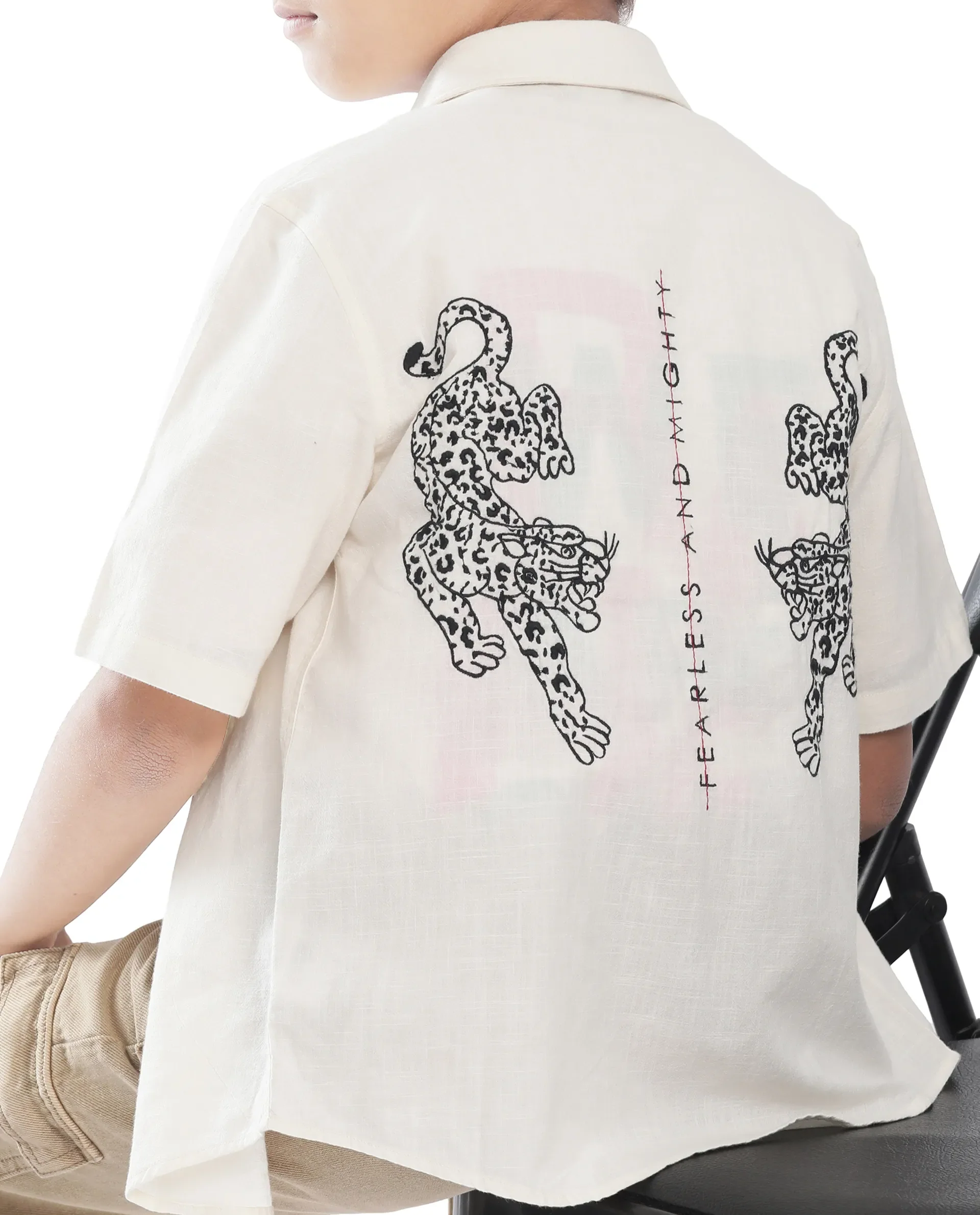 Rare Ones Kids Cora Off White Cotton Half Sleeve Button Embroidered Regular Fit Shirt - Image 5