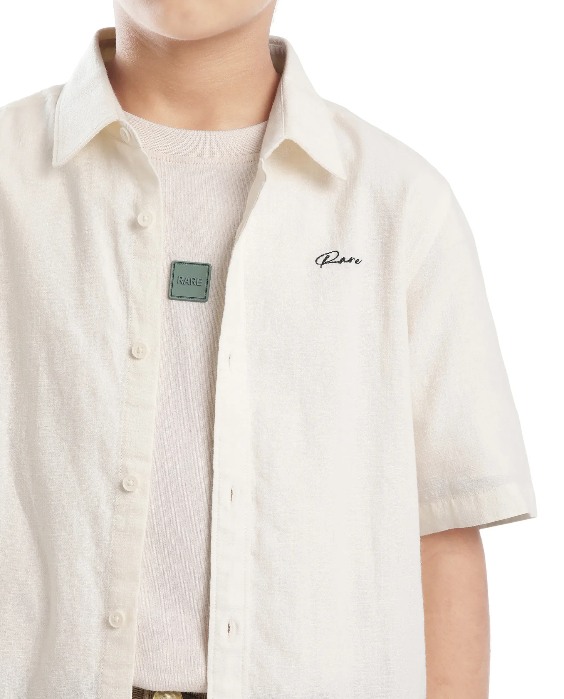 Rare Ones Kids Cora Off White Cotton Half Sleeve Button Embroidered Regular Fit Shirt - Image 7