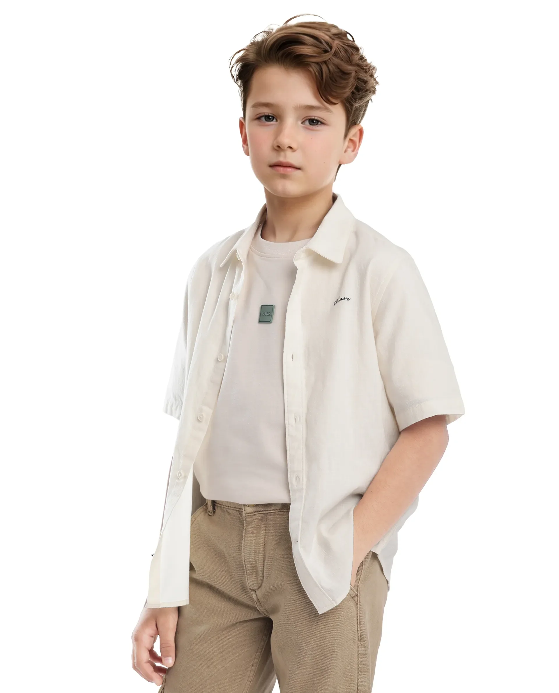 Rare Ones Kids Cora Off White Cotton Half Sleeve Button Embroidered Regular Fit Shirt - Image 8