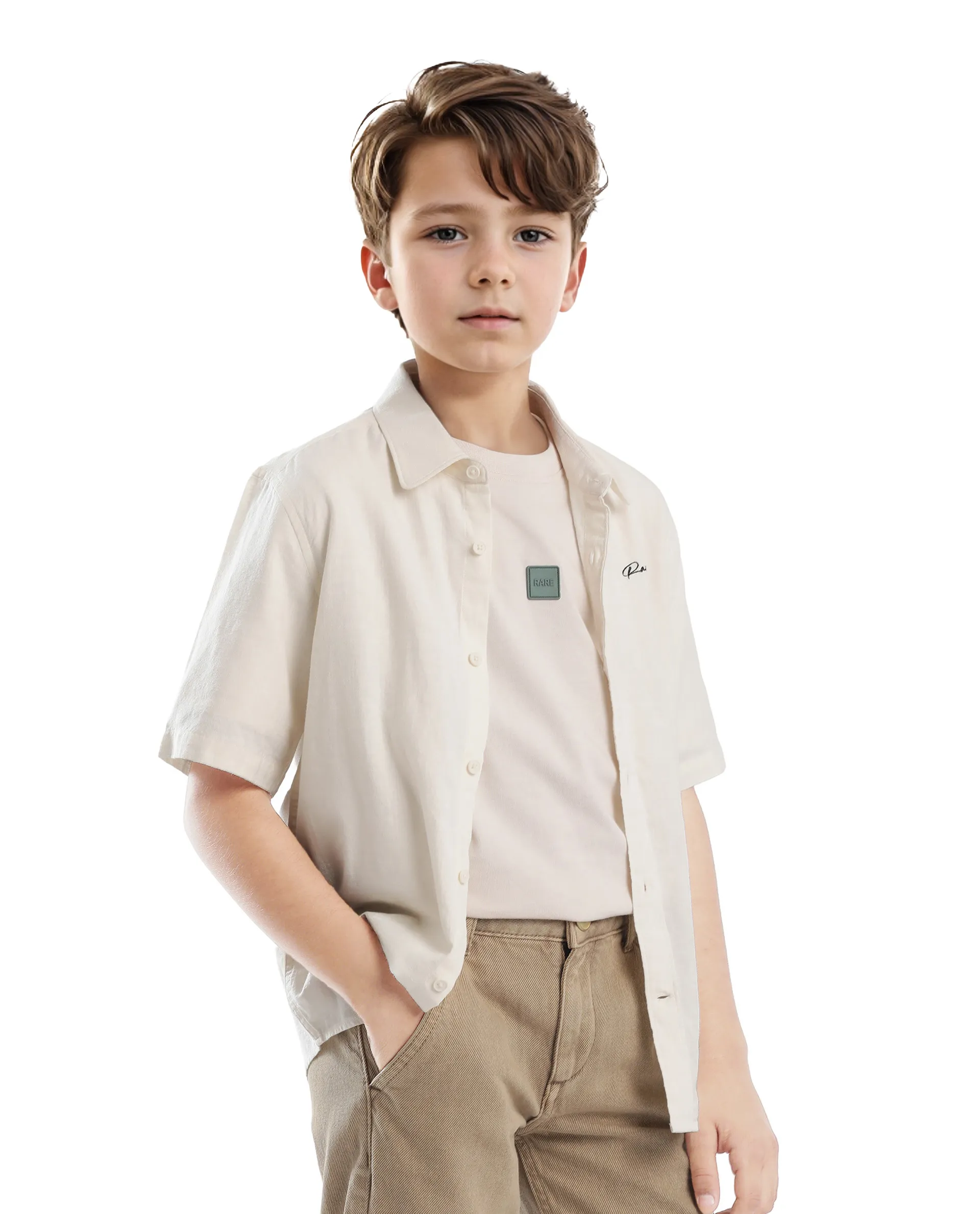 Rare Ones Kids Cora Off White Cotton Half Sleeve Button Embroidered Regular Fit Shirt - Image 9