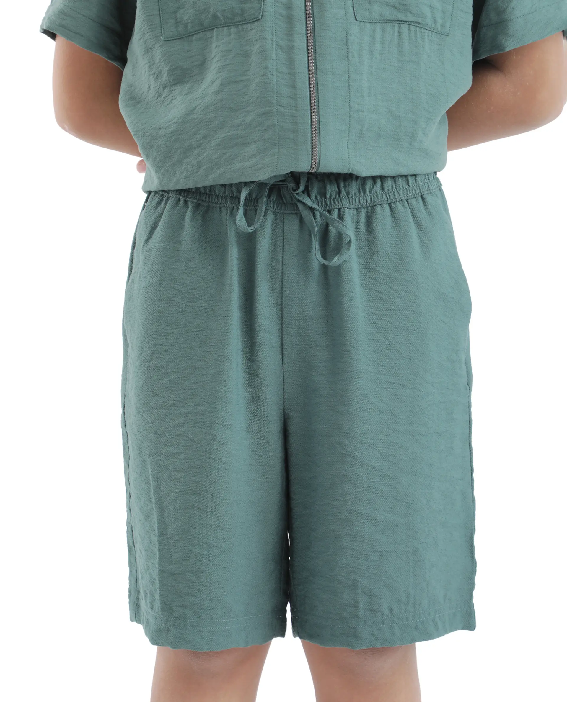 Rare Ones Kids Cosd Green Viscose Fabric Drawstring Closure Solid Shorts - Image 2