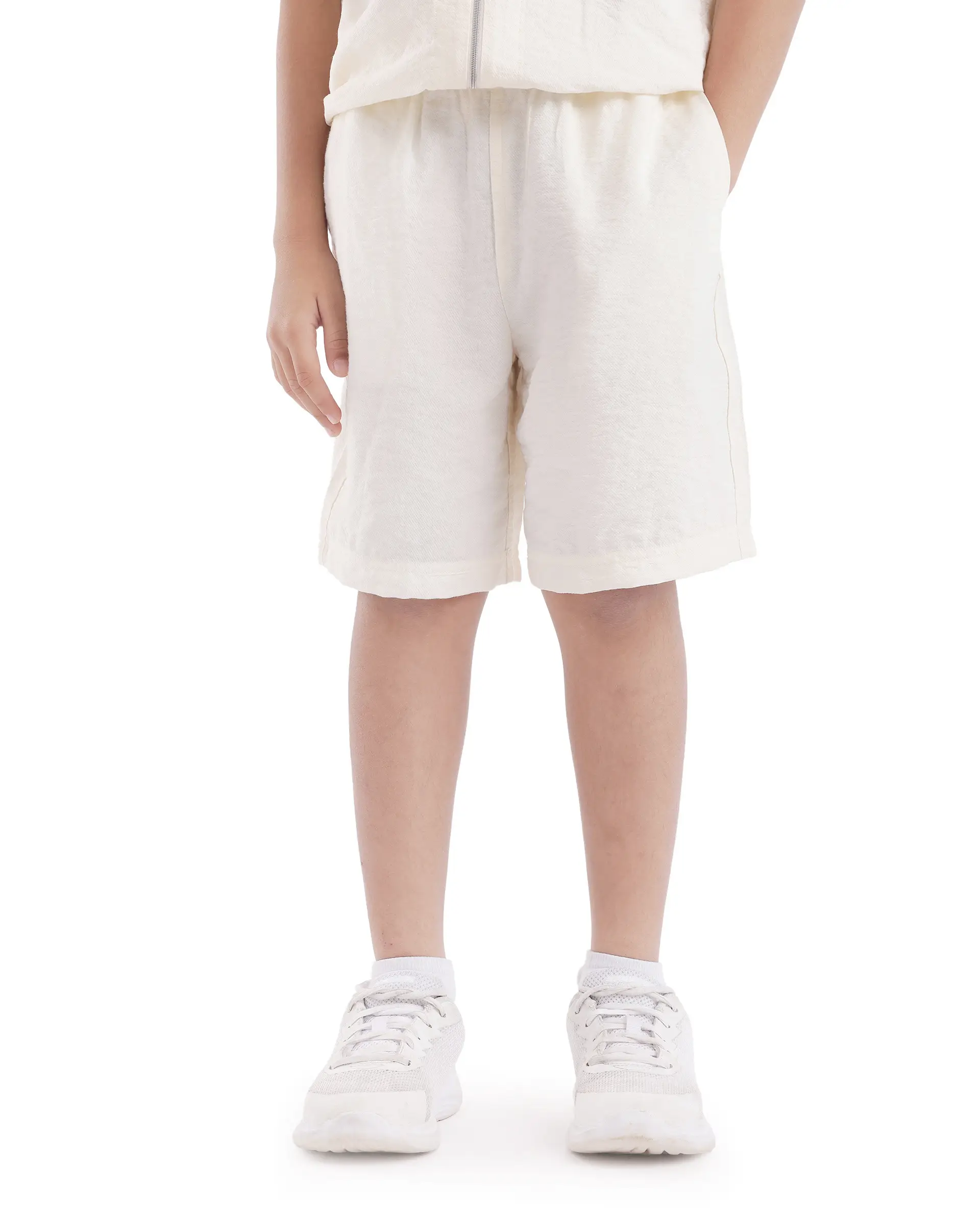 Rare Ones Kids Cosd Off White Viscose Fabric Drawstring Closure Solid Shorts - Image 2