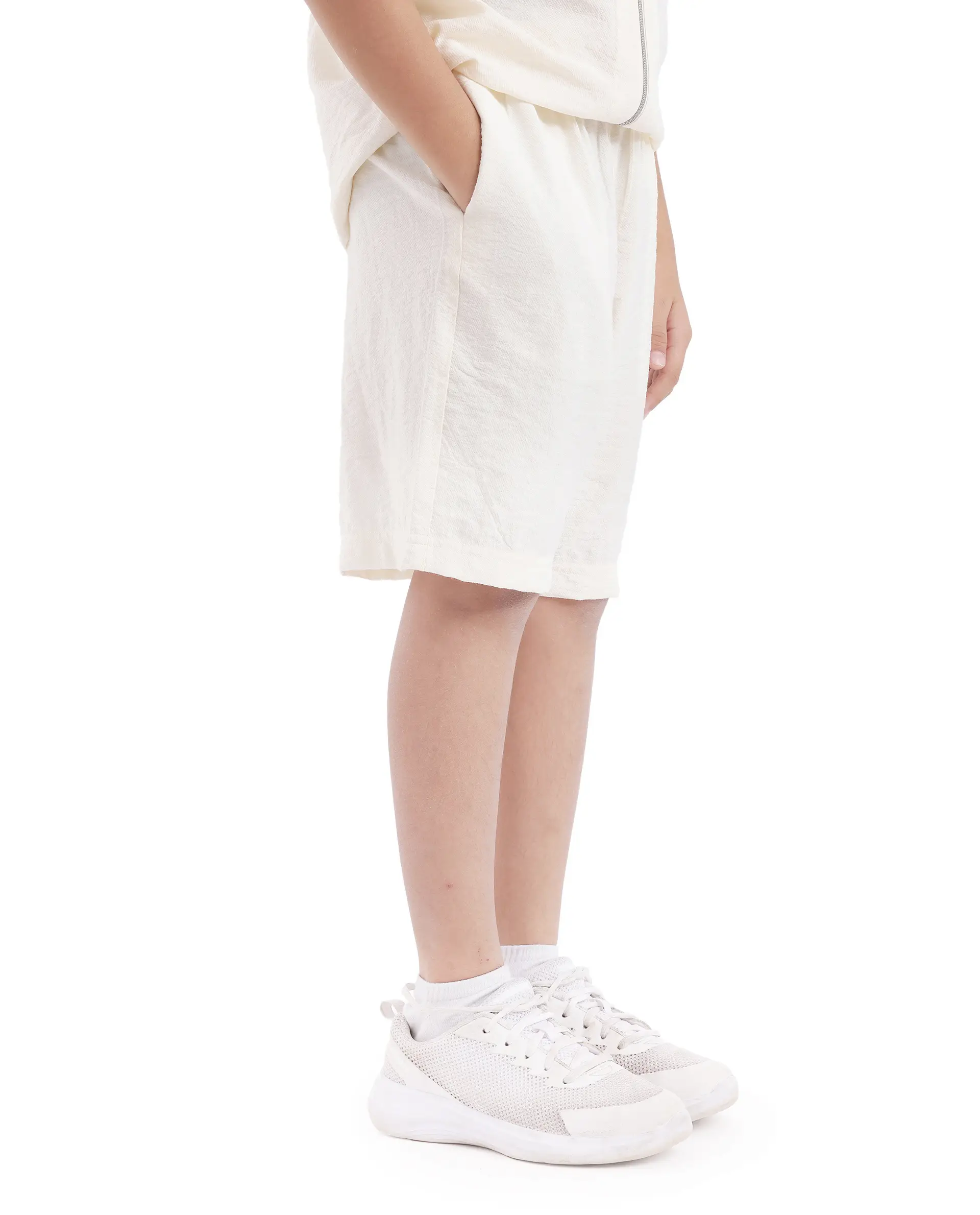 Rare Ones Kids Cosd Off White Viscose Fabric Drawstring Closure Solid Shorts - Image 3