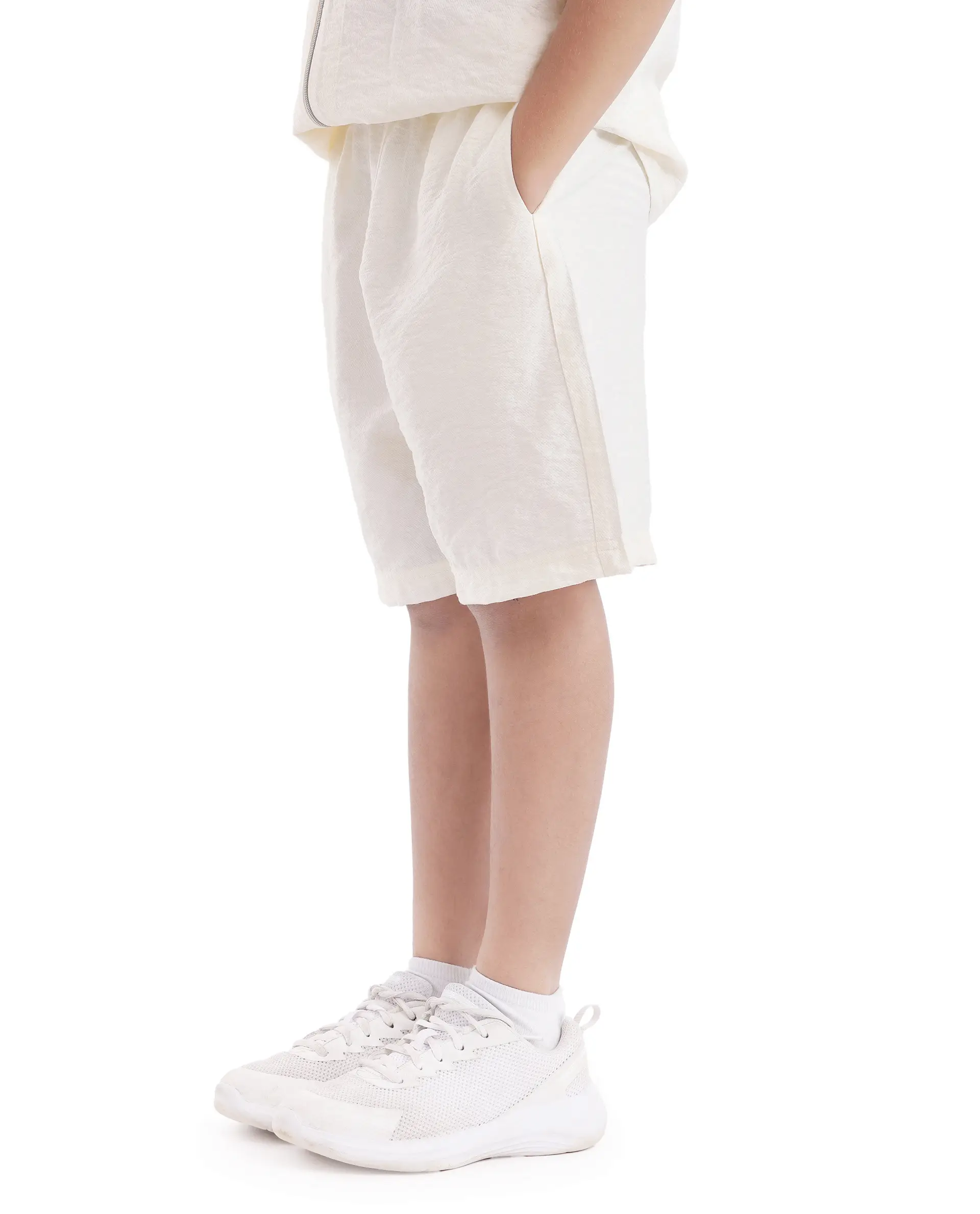 Rare Ones Kids Cosd Off White Viscose Fabric Drawstring Closure Solid Shorts - Image 4