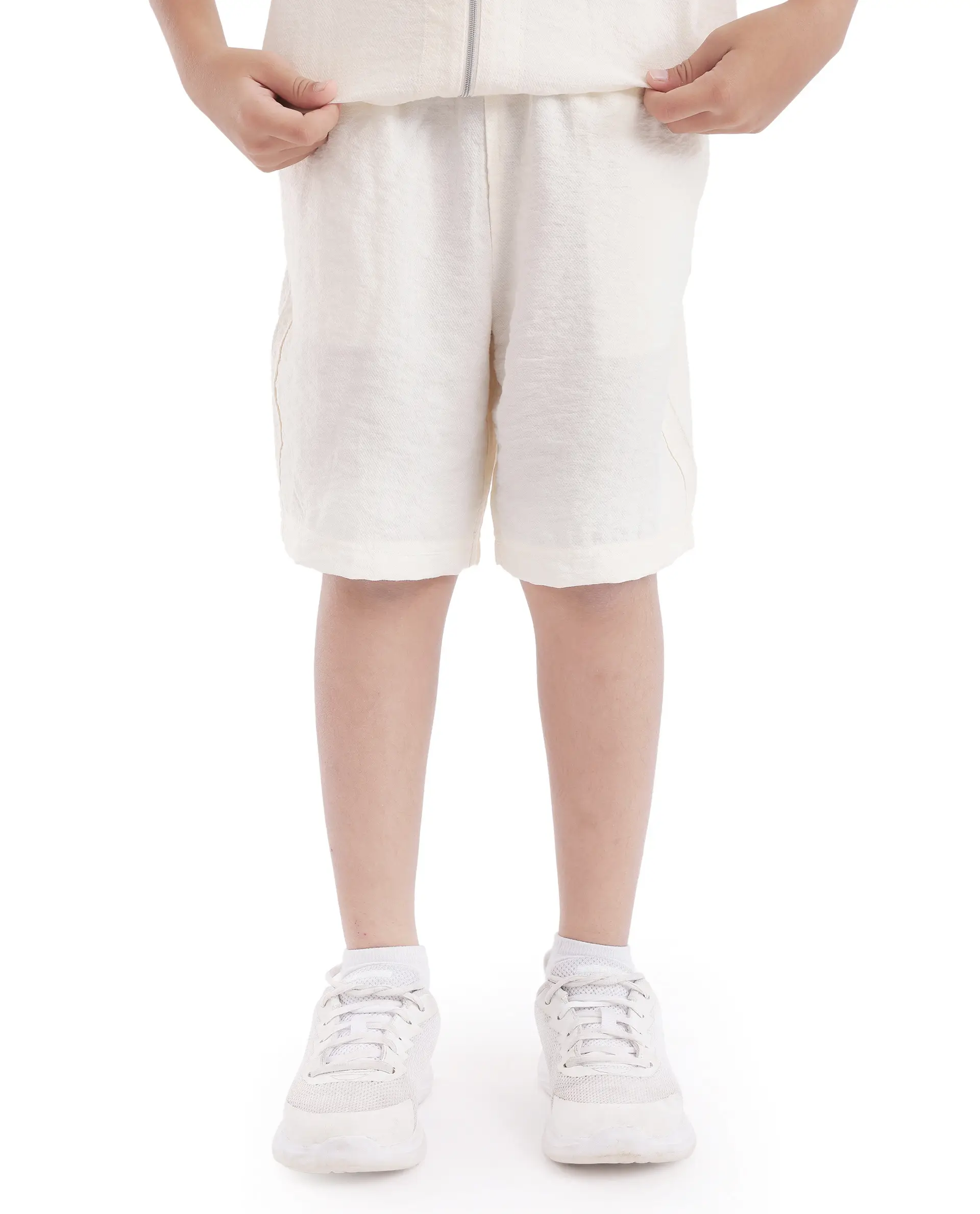 Rare Ones Kids Cosd Off White Viscose Fabric Drawstring Closure Solid Shorts - Image 5