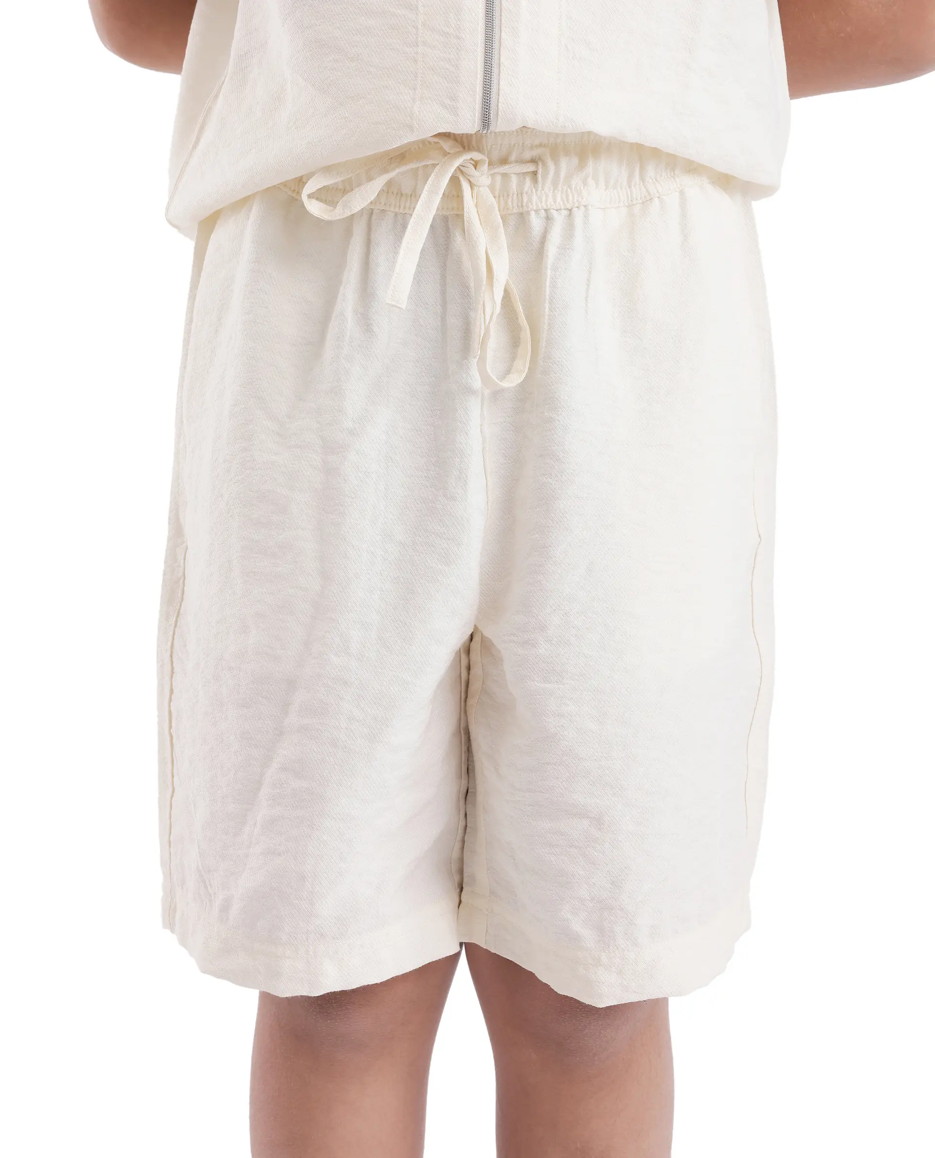 Rare Ones Kids Cosd Off White Viscose Fabric Drawstring Closure Solid Shorts - Image 6