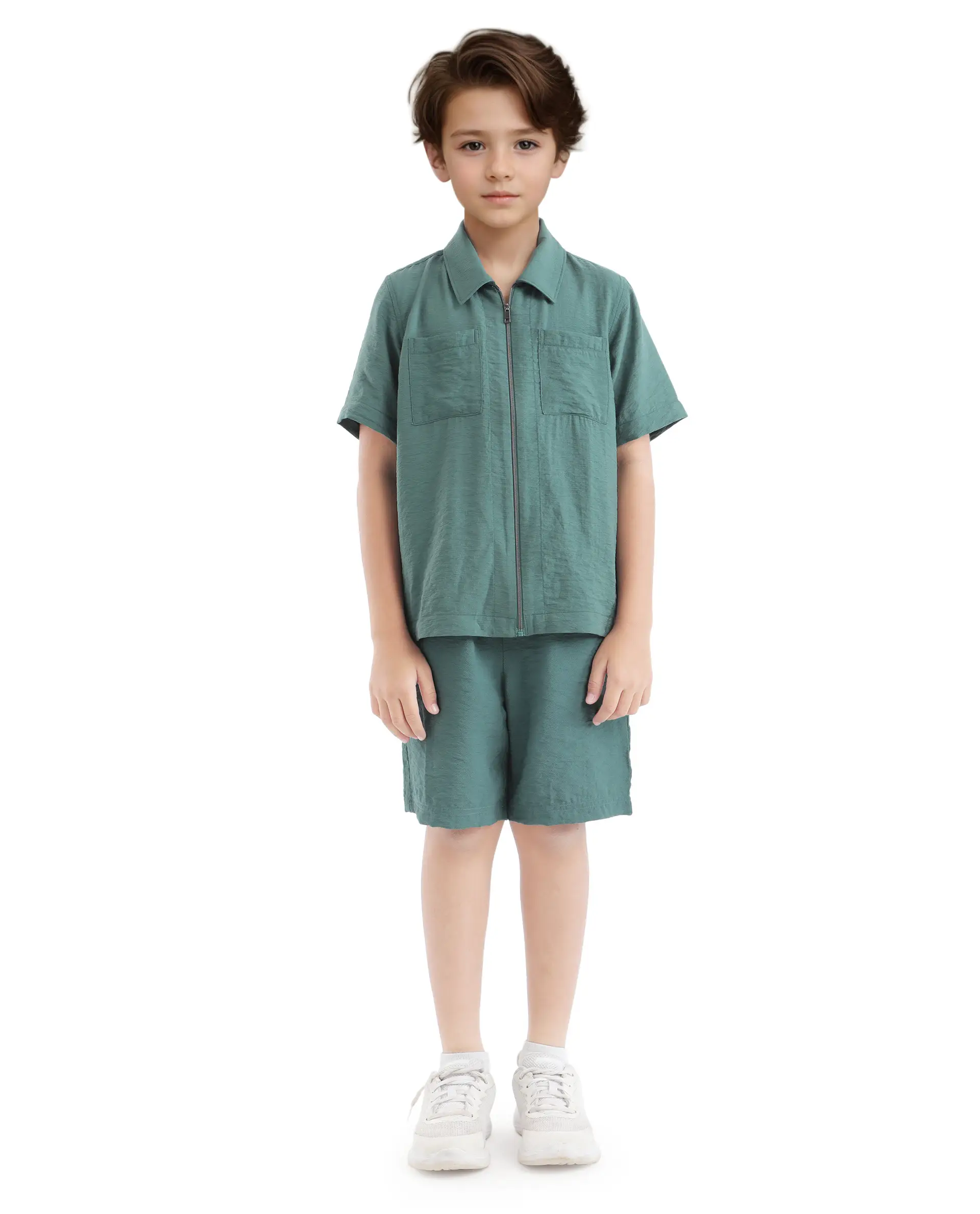 Rare Ones Kids Cose Green Viscose Half Sleeve Solid Shirt - Image 3