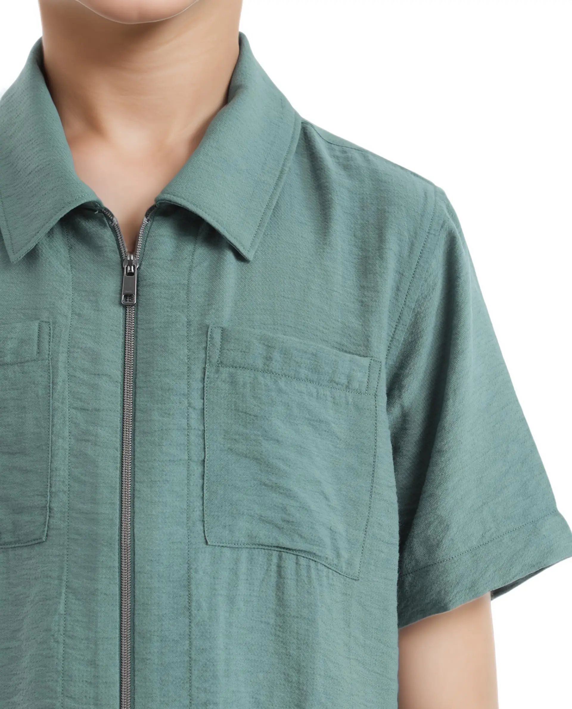 Rare Ones Kids Cose Green Viscose Half Sleeve Solid Shirt - Image 4