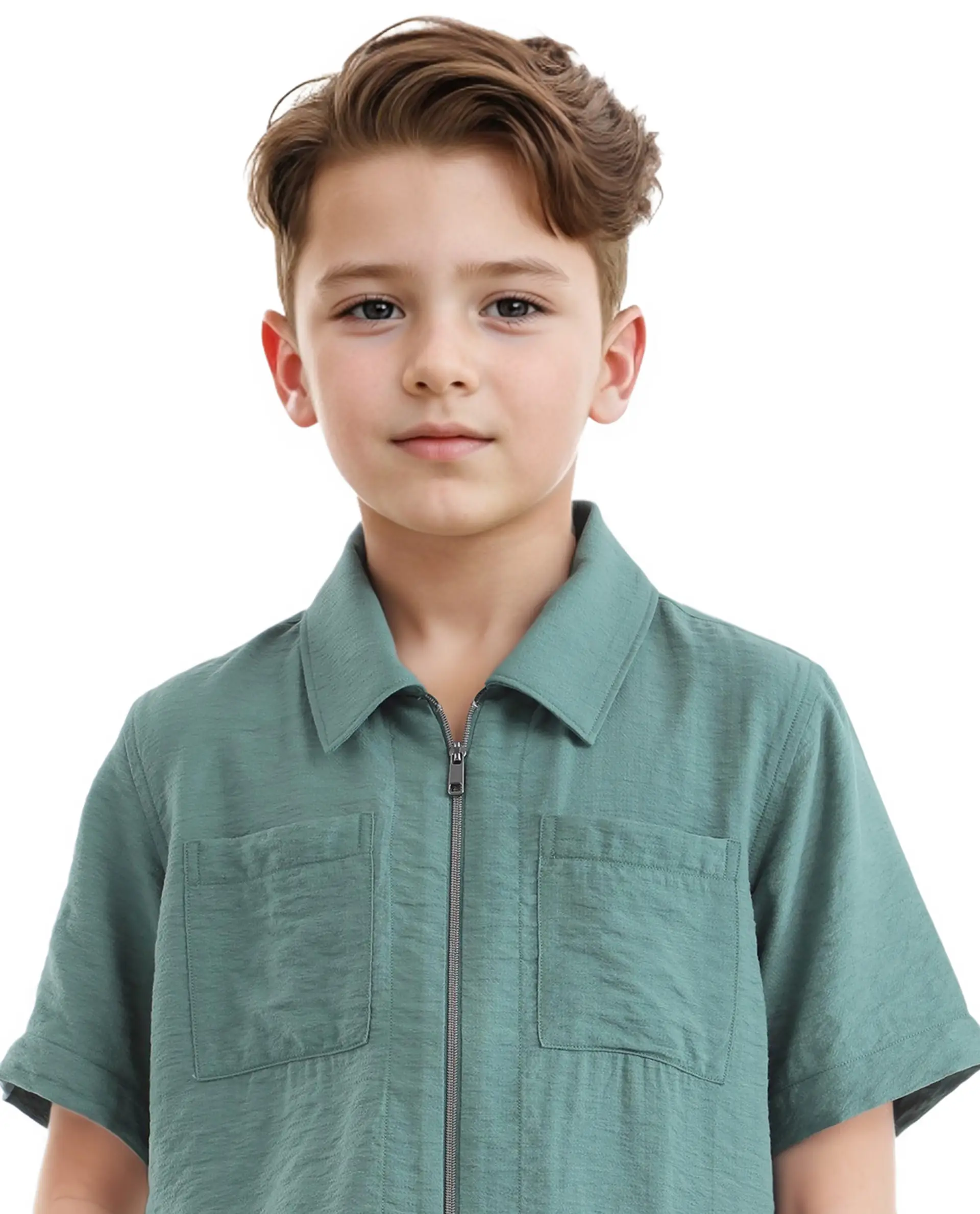 Rare Ones Kids Cose Green Viscose Half Sleeve Solid Shirt - Image 5