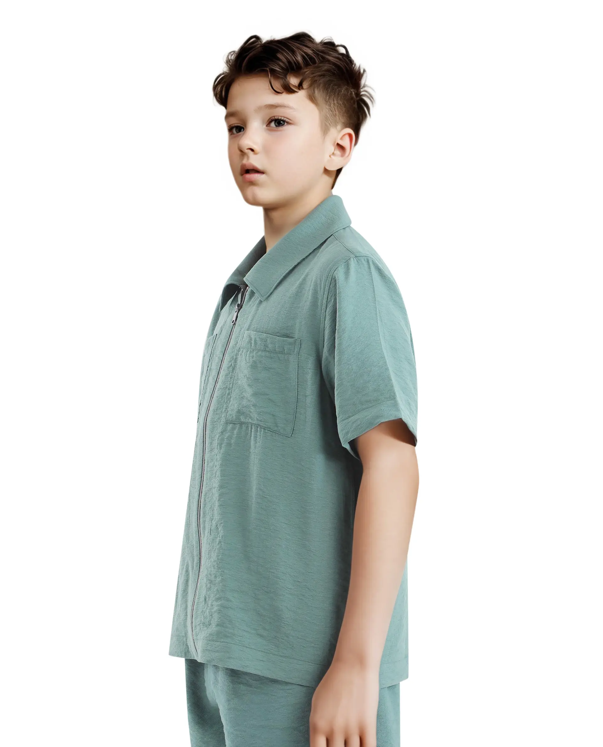 Rare Ones Kids Cose Green Viscose Half Sleeve Solid Shirt - Image 7