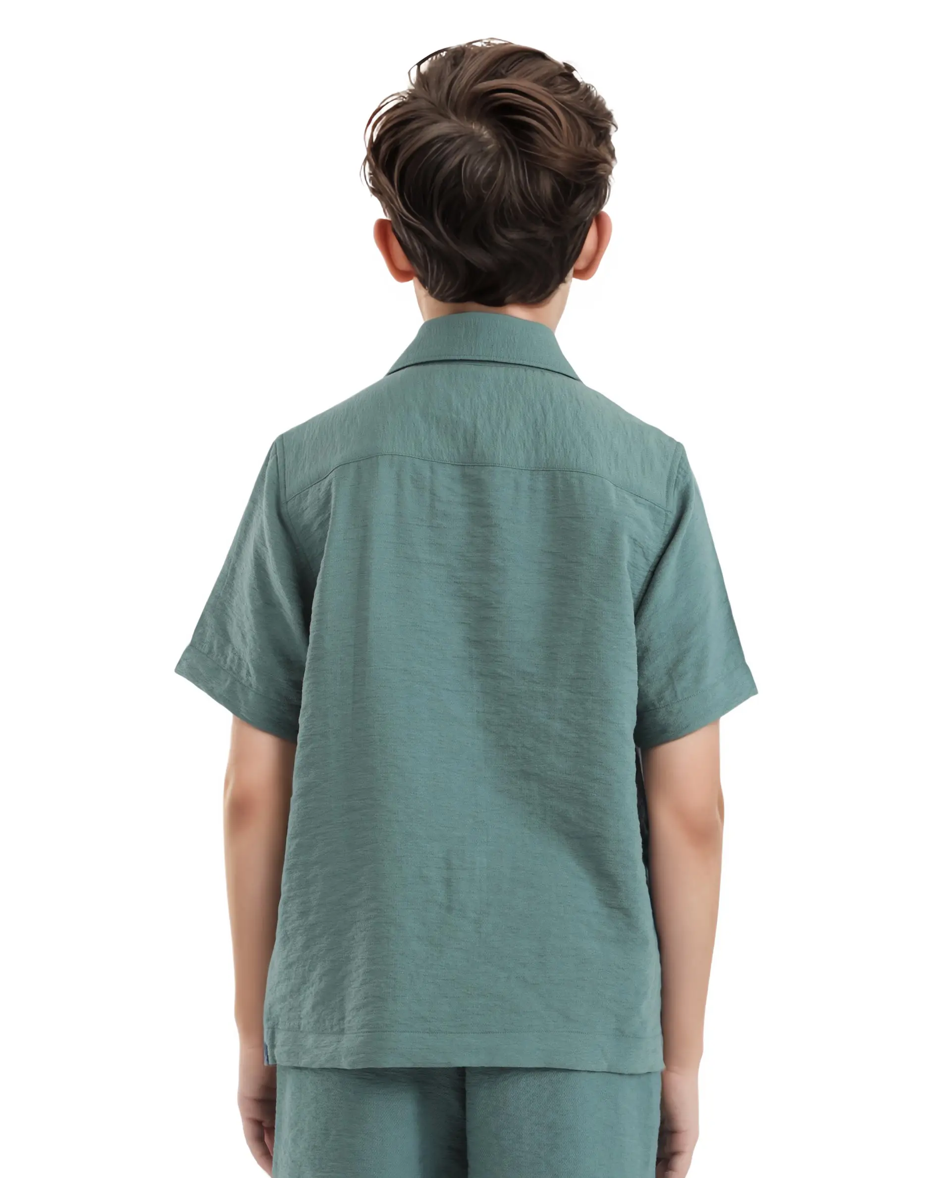 Rare Ones Kids Cose Green Viscose Half Sleeve Solid Shirt - Image 8