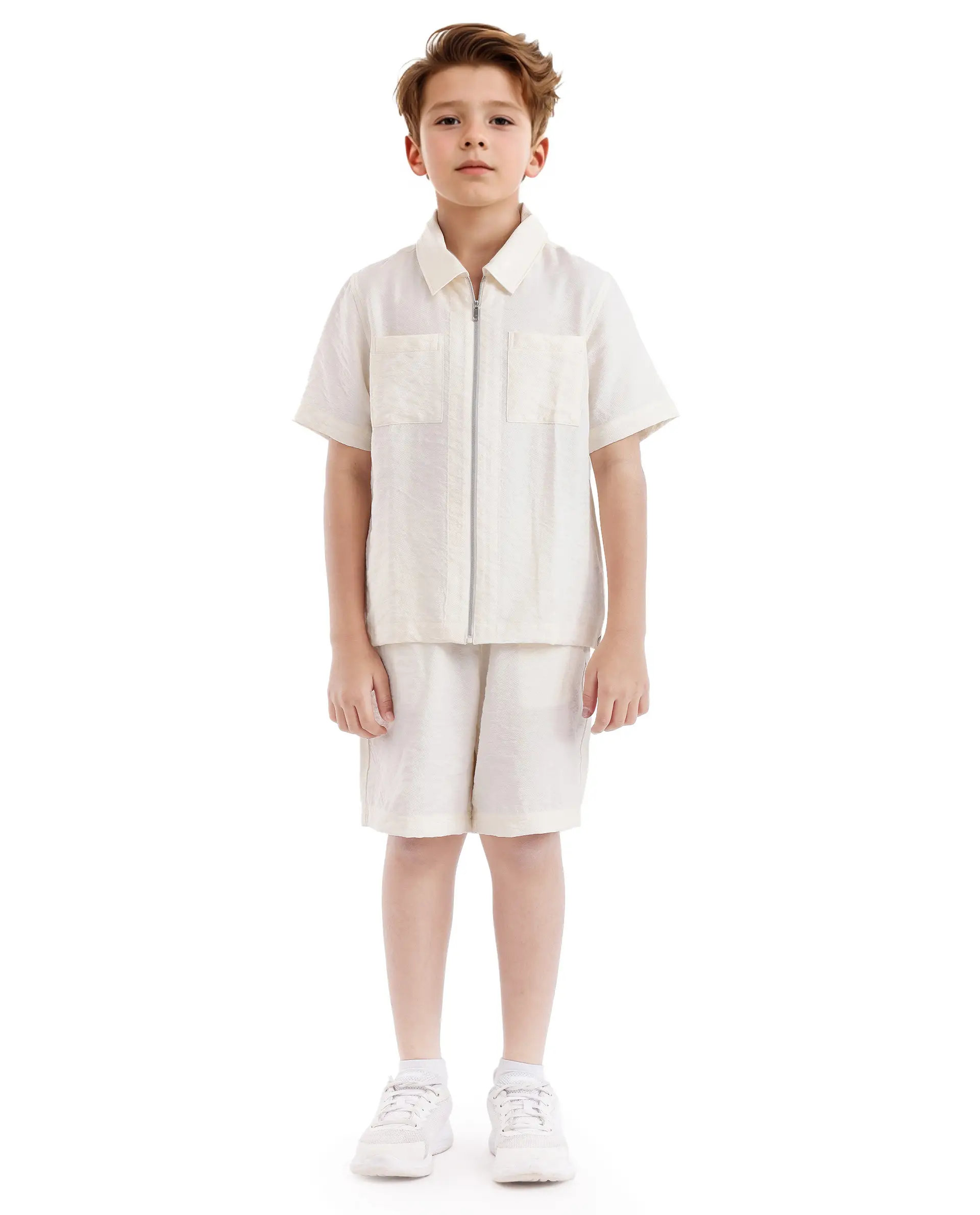 Rare Ones Kids Cose Off White Viscose Half Sleeve Solid Shirt - Image 2