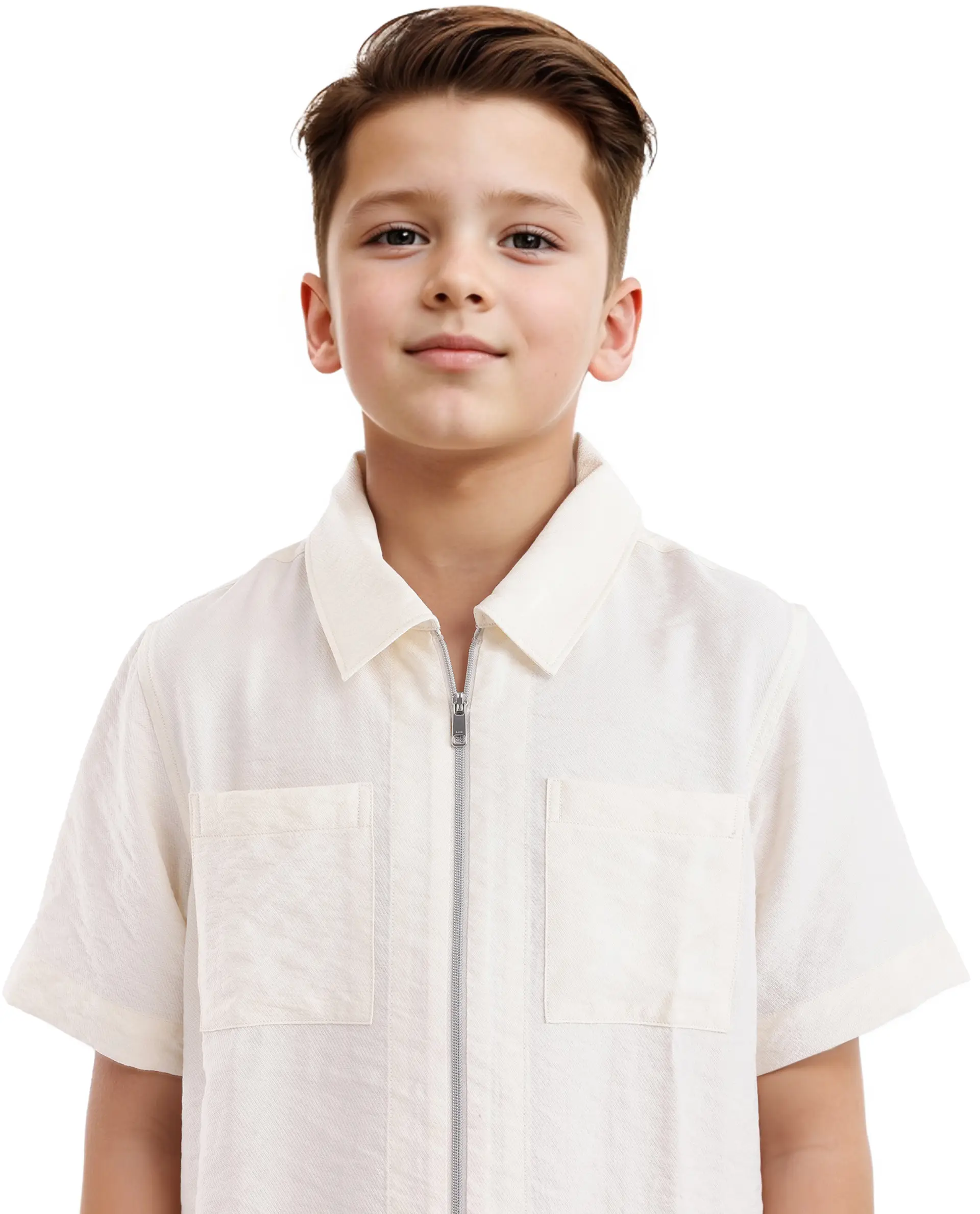 Rare Ones Kids Cose Off White Viscose Half Sleeve Solid Shirt - Image 4