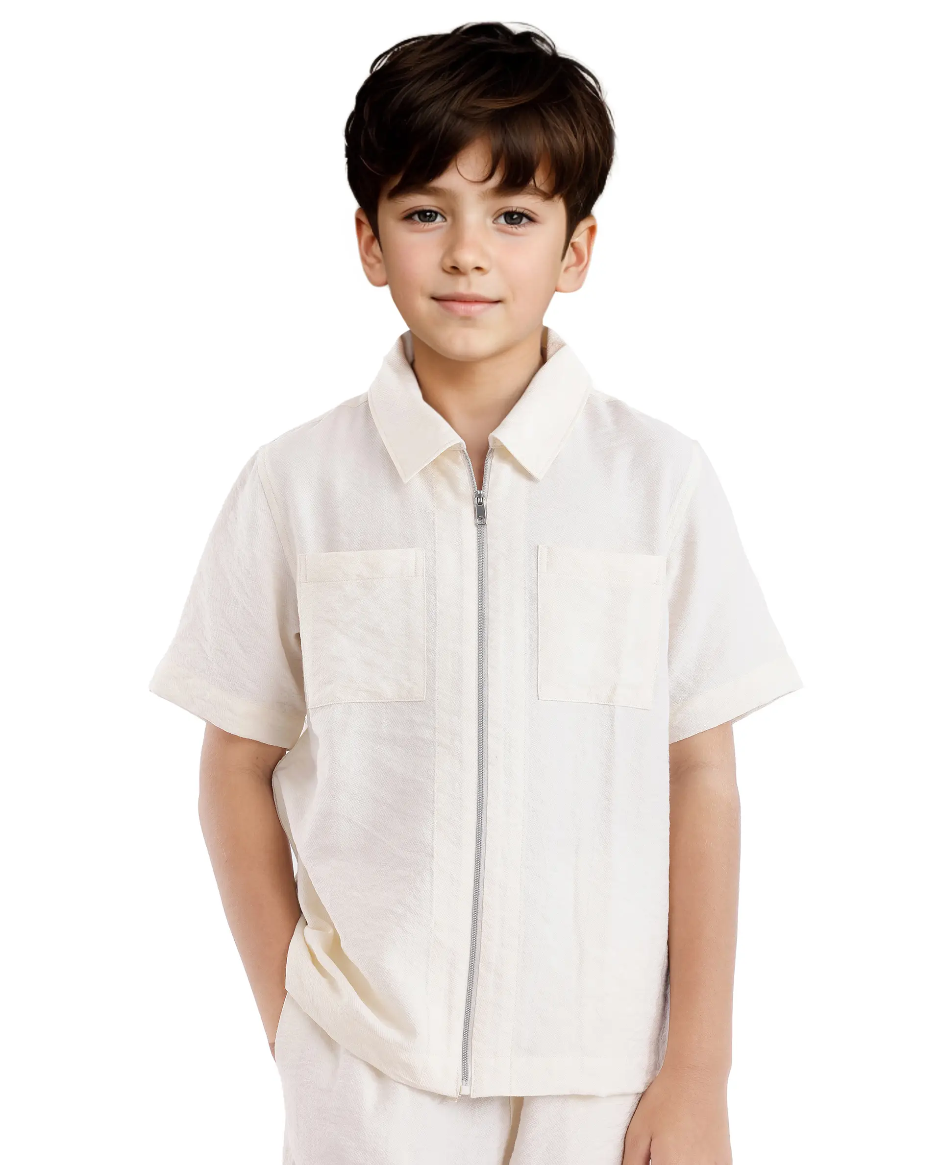 Rare Ones Kids Cose Off White Viscose Half Sleeve Solid Shirt - Image 6