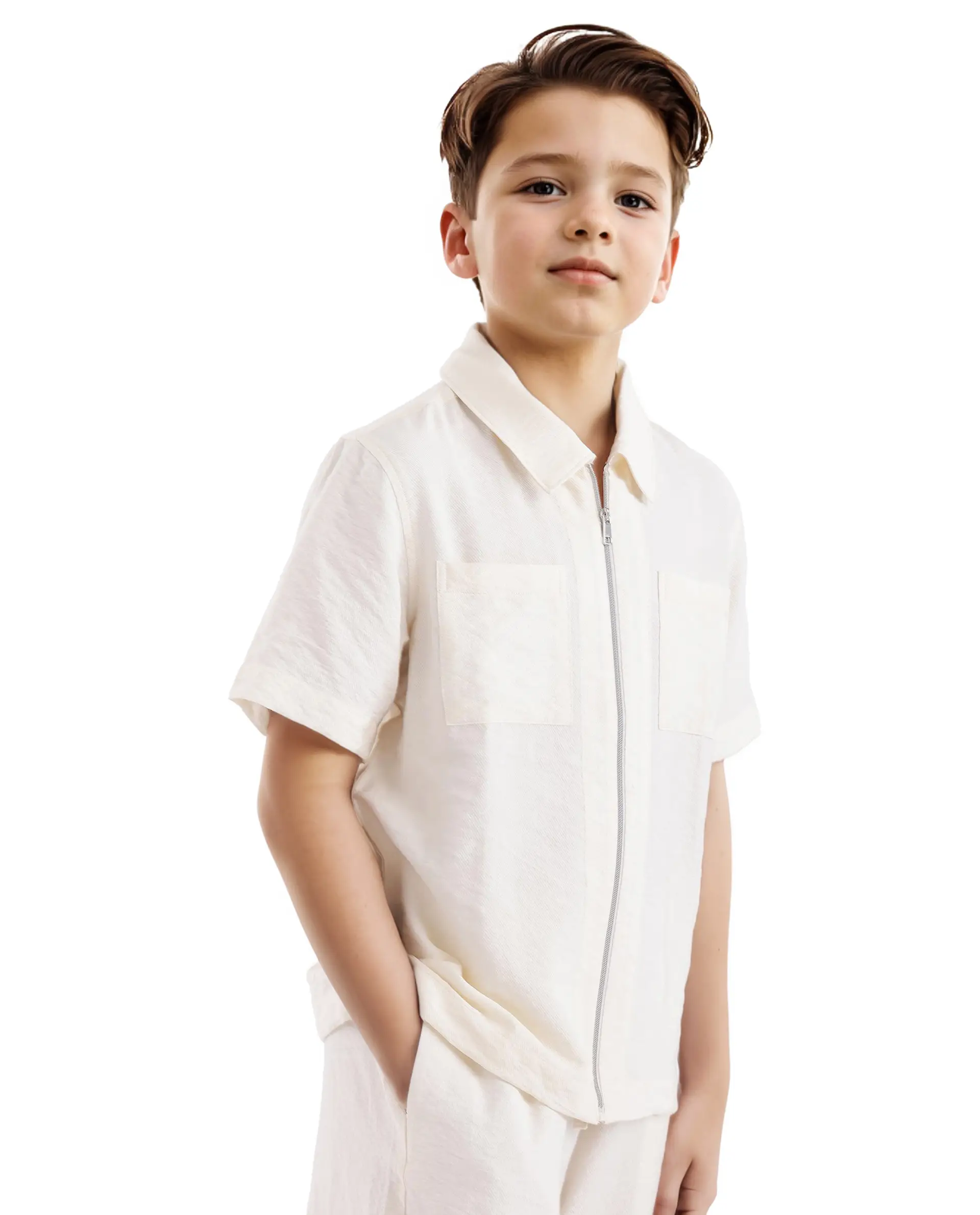 Rare Ones Kids Cose Off White Viscose Half Sleeve Solid Shirt - Image 7