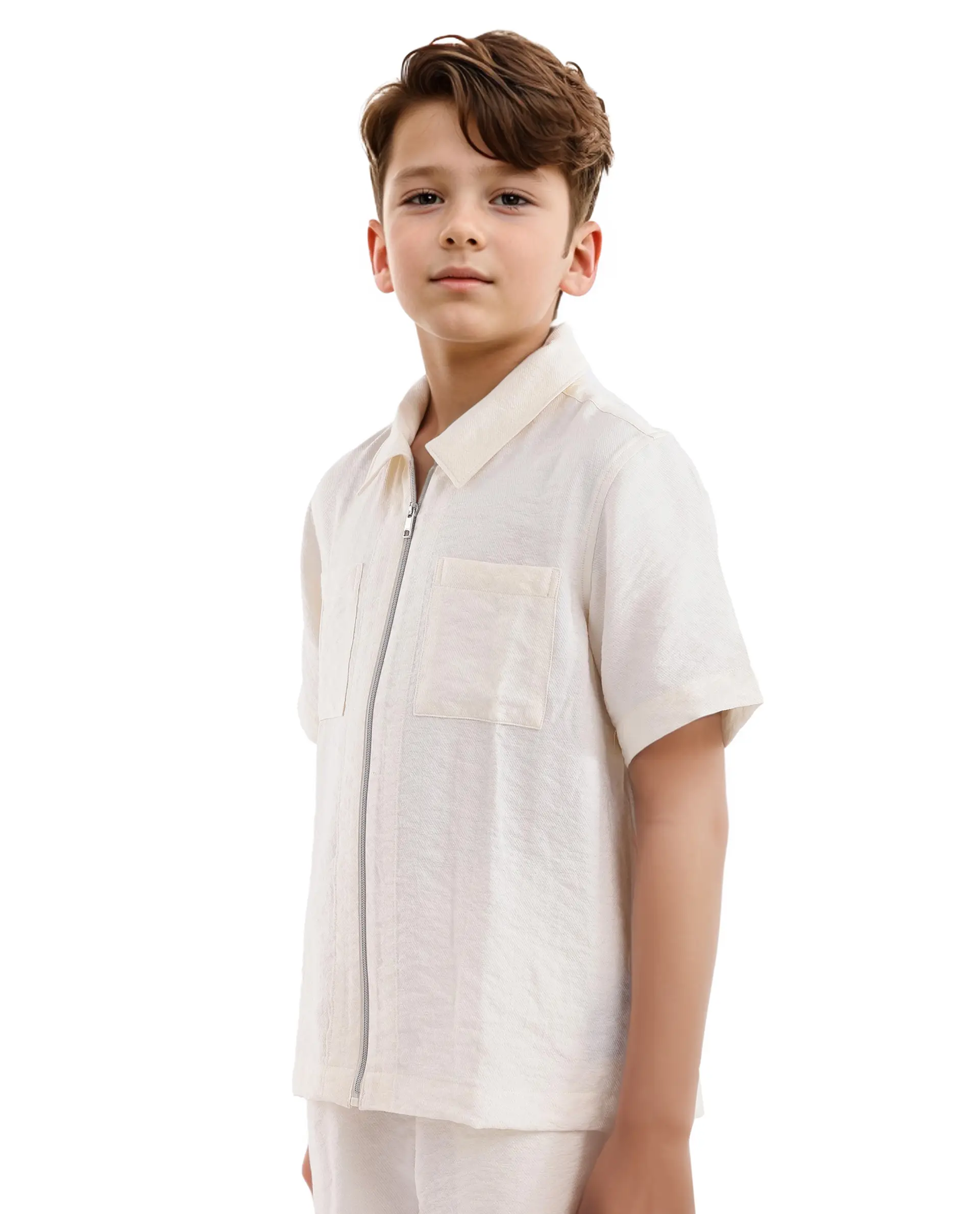 Rare Ones Kids Cose Off White Viscose Half Sleeve Solid Shirt - Image 8