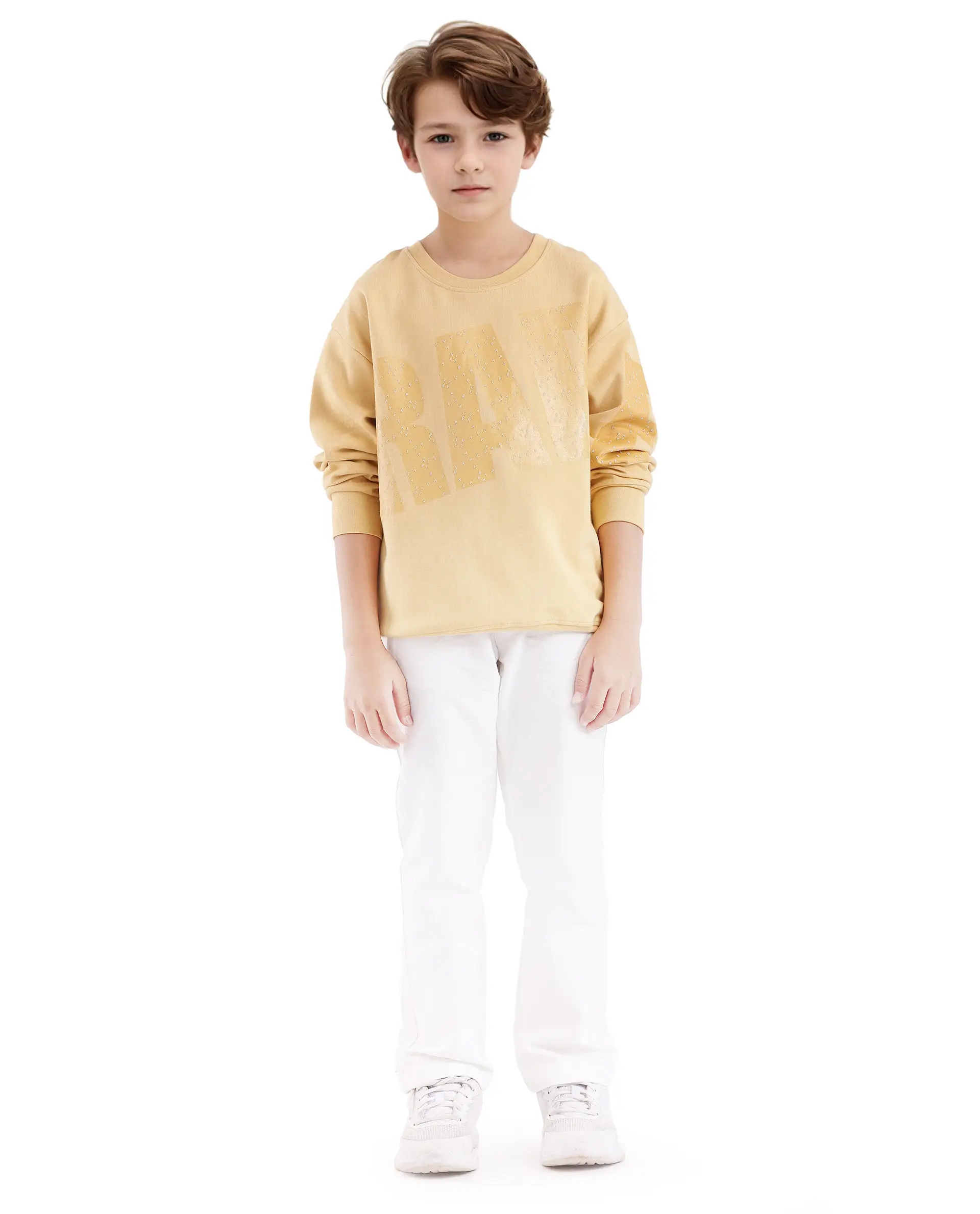Rare Ones Kids Cramet Yellow Cotton Full Sleeve Gel With Hd Print Sweatshirt - Image 2