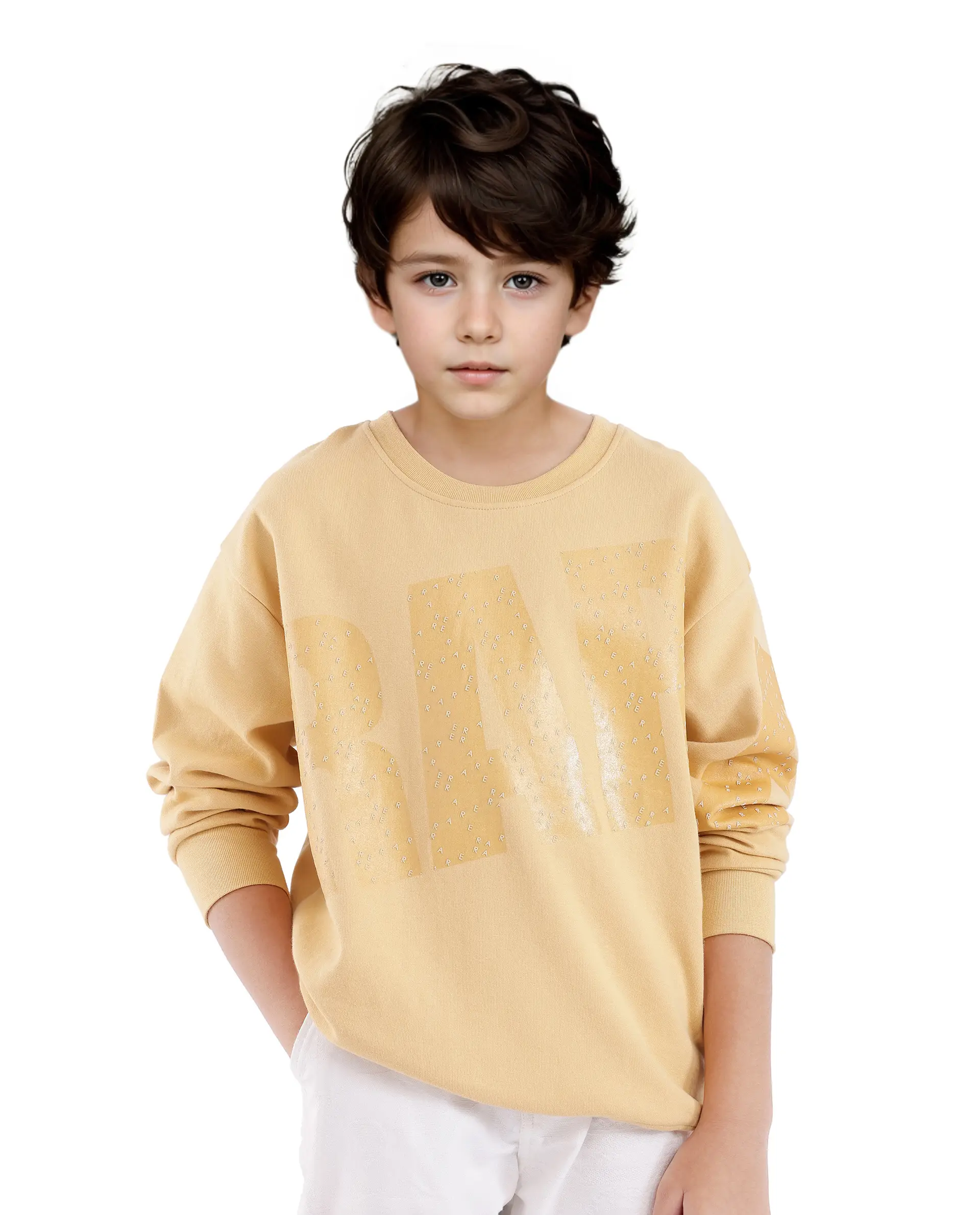 Rare Ones Kids Cramet Yellow Cotton Full Sleeve Gel With Hd Print Sweatshirt - Image 3
