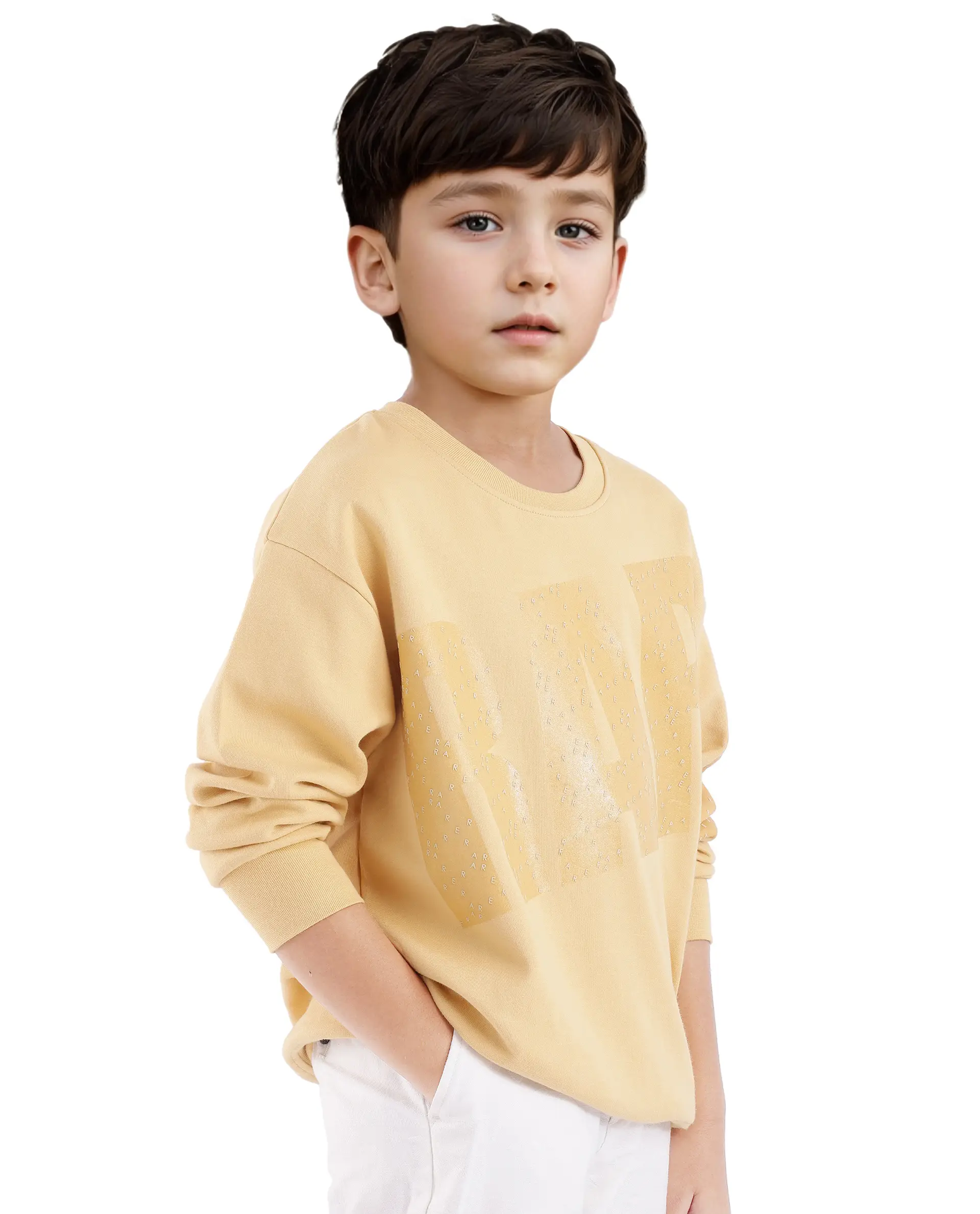 Rare Ones Kids Cramet Yellow Cotton Full Sleeve Gel With Hd Print Sweatshirt - Image 4