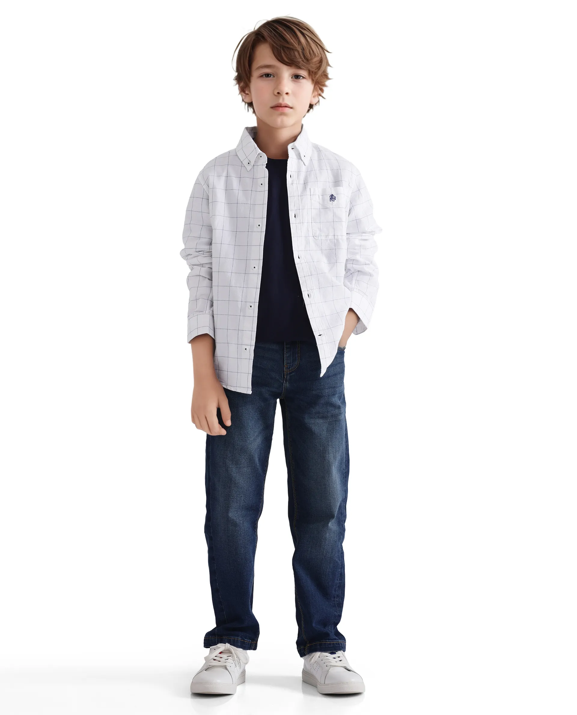 Rare Ones Kids Crew White Cotton Full Sleeves Button Down Collar Regular Fit Checked Shirt - Image 2