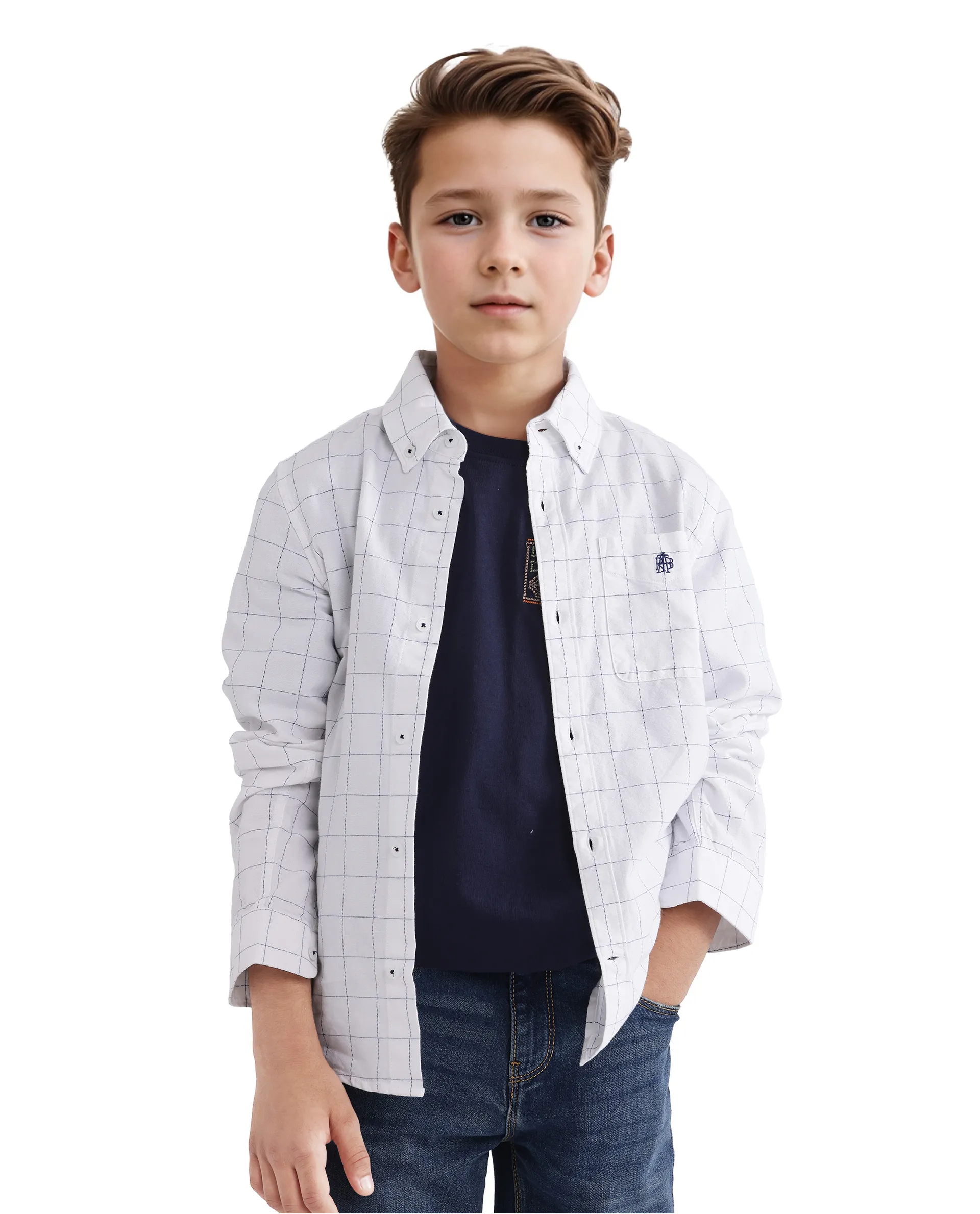 Rare Ones Kids Crew White Cotton Full Sleeves Button Down Collar Regular Fit Checked Shirt - Image 5