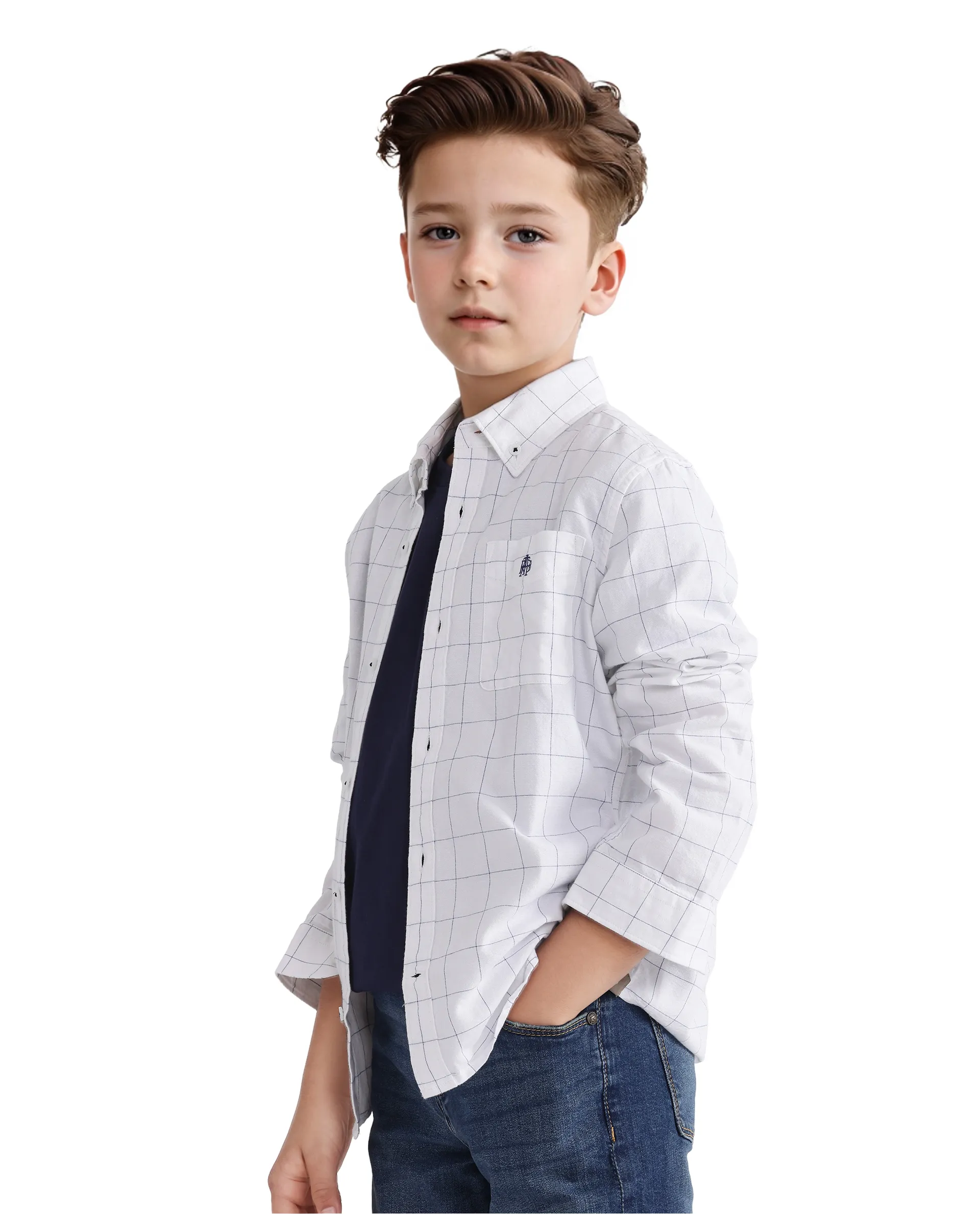 Rare Ones Kids Crew White Cotton Full Sleeves Button Down Collar Regular Fit Checked Shirt - Image 6