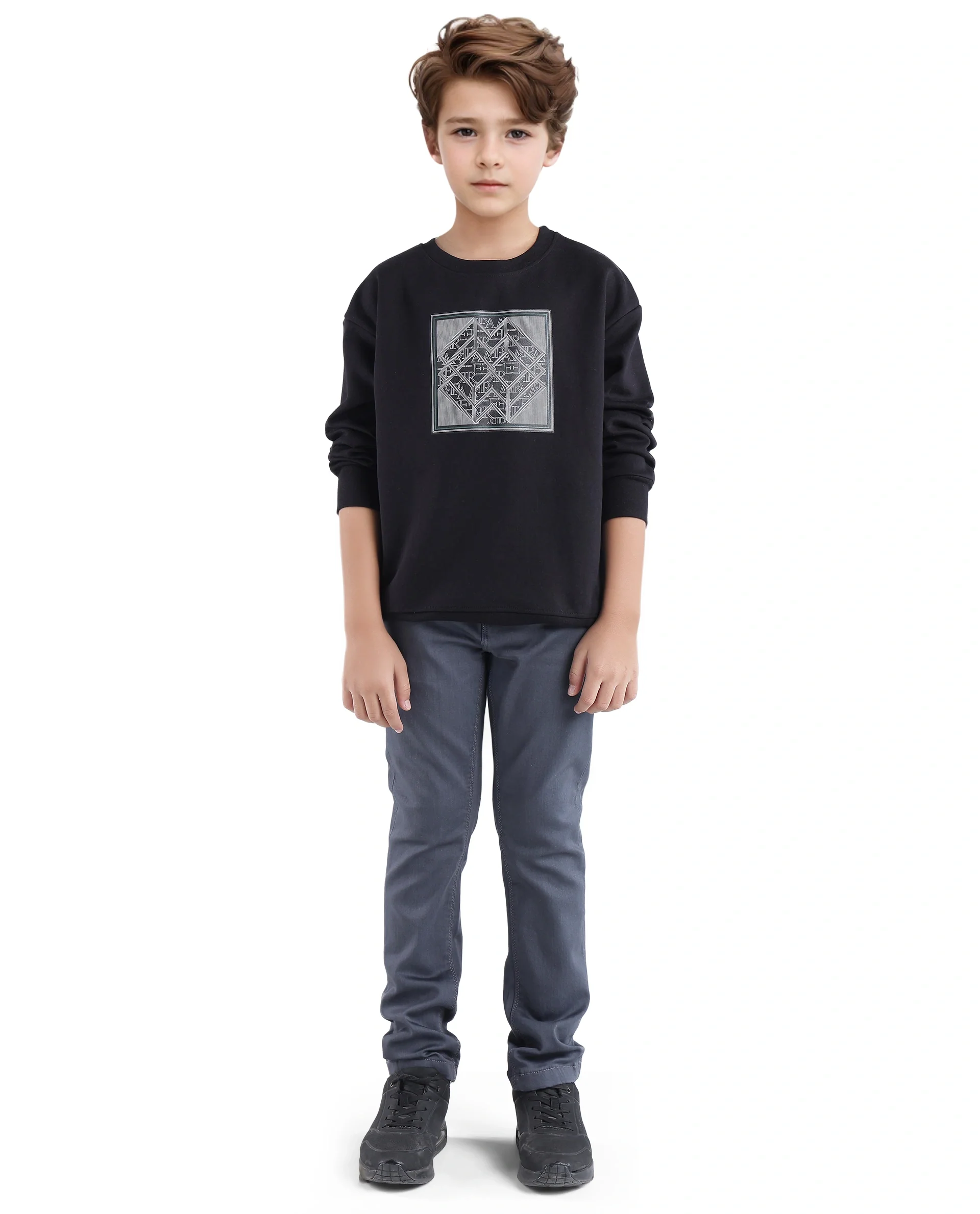 Rare Ones Kids Crocen Black Cotton Full Sleeve Crew Neck Hd Print Monogram Sweatshirt - Image 2