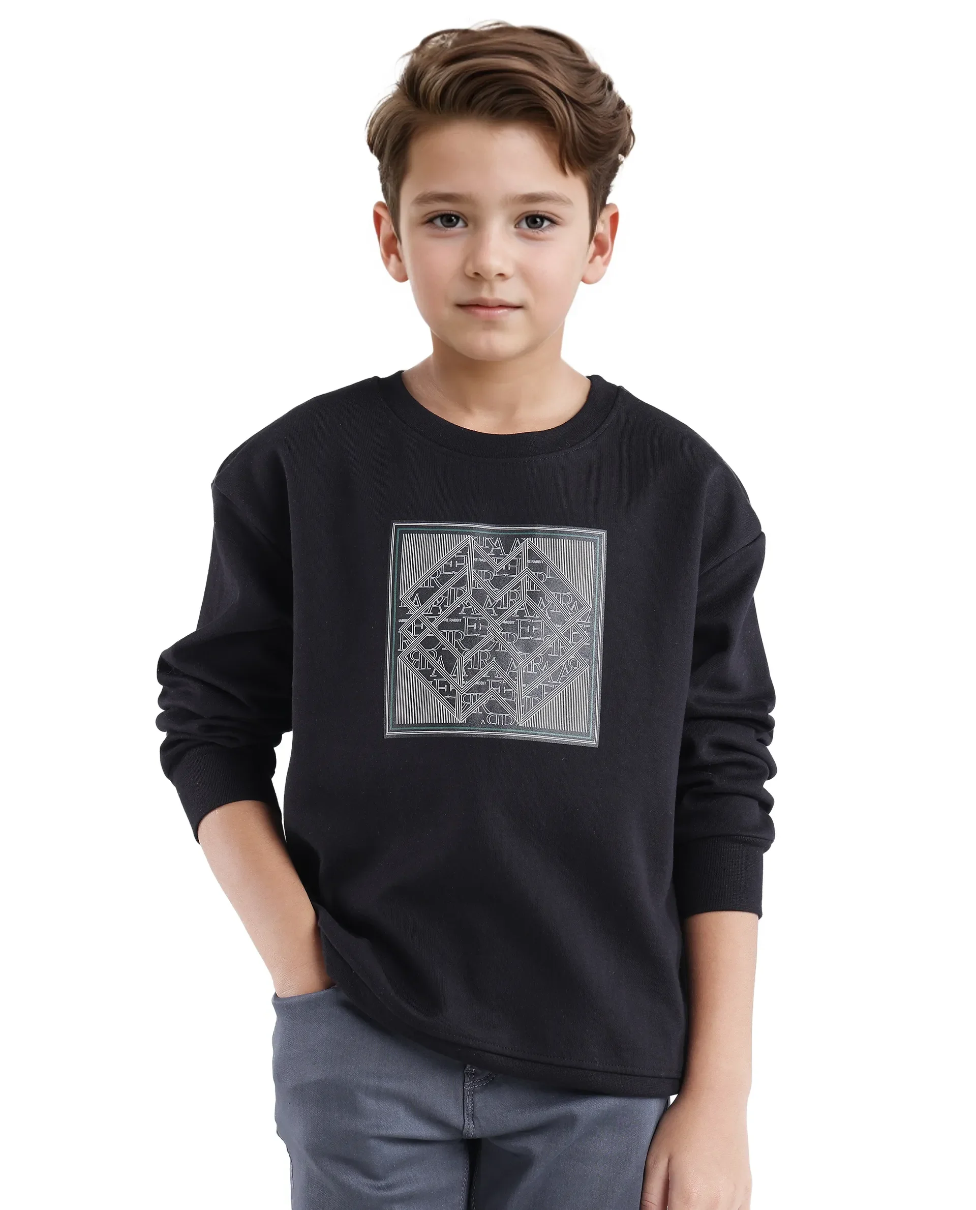 Rare Ones Kids Crocen Black Cotton Full Sleeve Crew Neck Hd Print Monogram Sweatshirt - Image 3