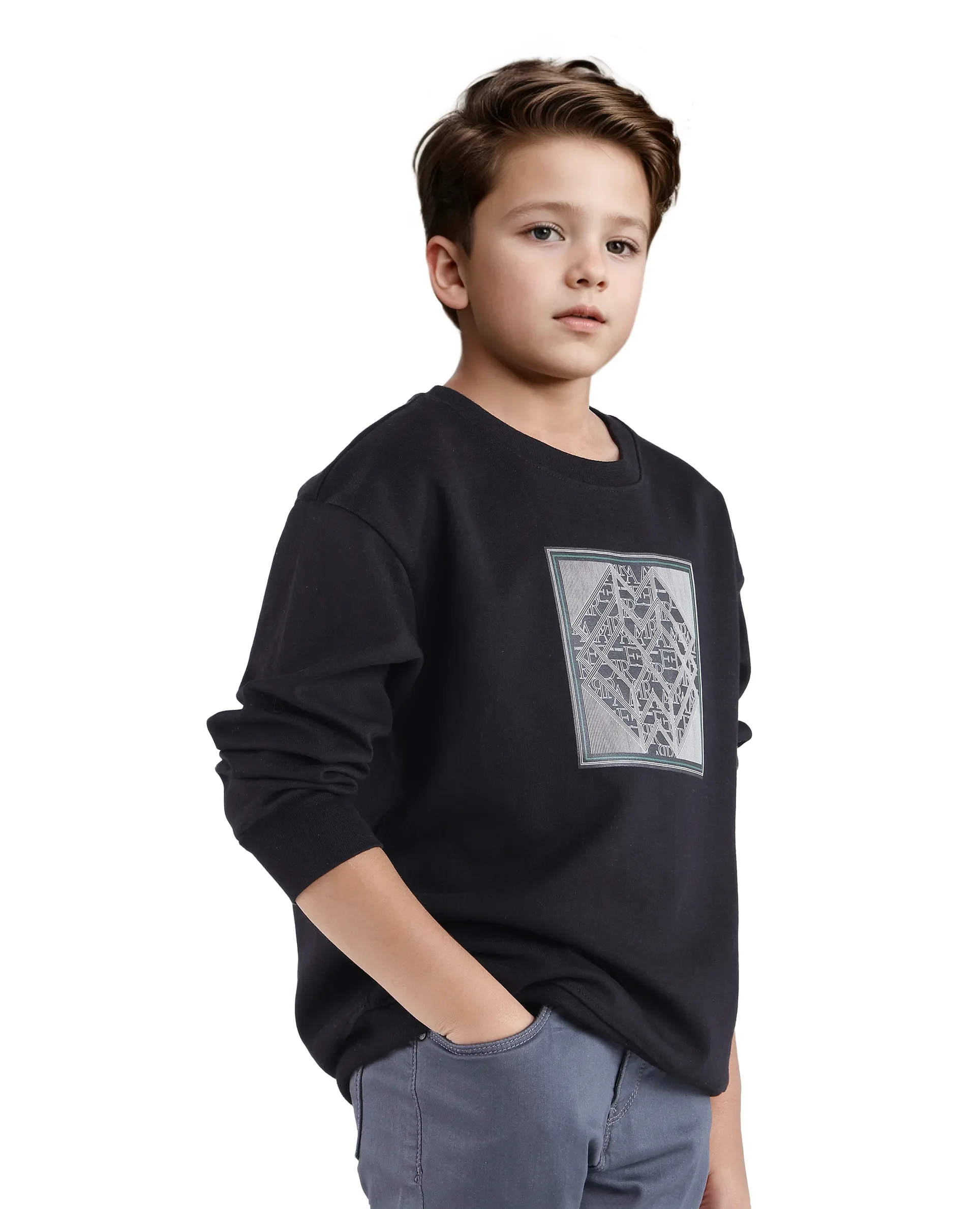 Rare Ones Kids Crocen Black Cotton Full Sleeve Crew Neck Hd Print Monogram Sweatshirt - Image 4