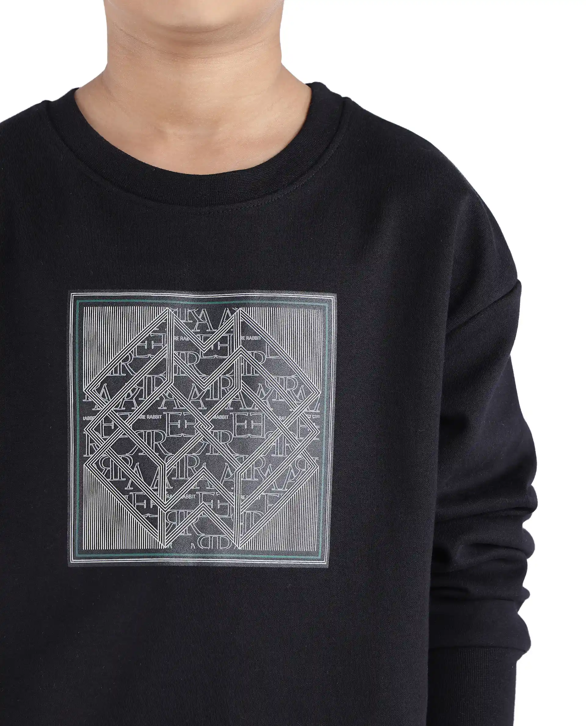 Rare Ones Kids Crocen Black Cotton Full Sleeve Crew Neck Hd Print Monogram Sweatshirt - Image 5