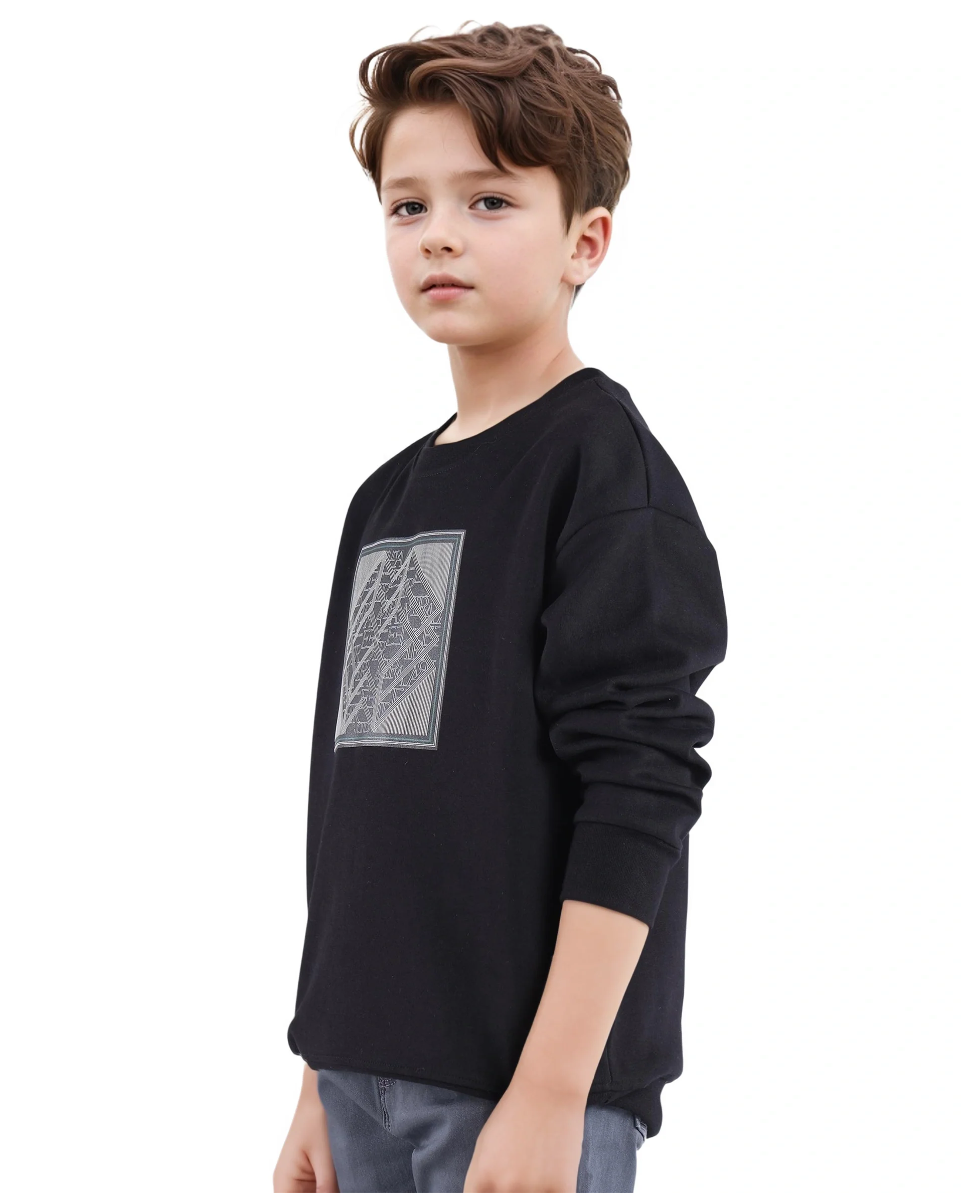 Rare Ones Kids Crocen Black Cotton Full Sleeve Crew Neck Hd Print Monogram Sweatshirt - Image 6