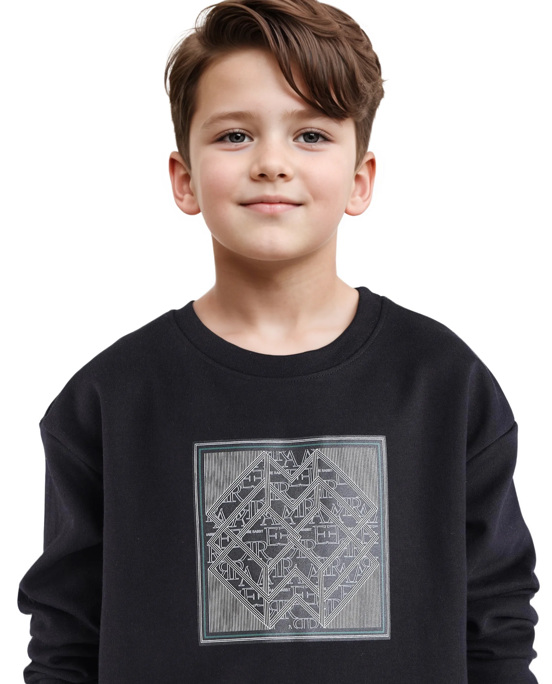 Rare Ones Kids Crocen Black Cotton Full Sleeve Crew Neck Hd Print Monogram Sweatshirt - Image 7
